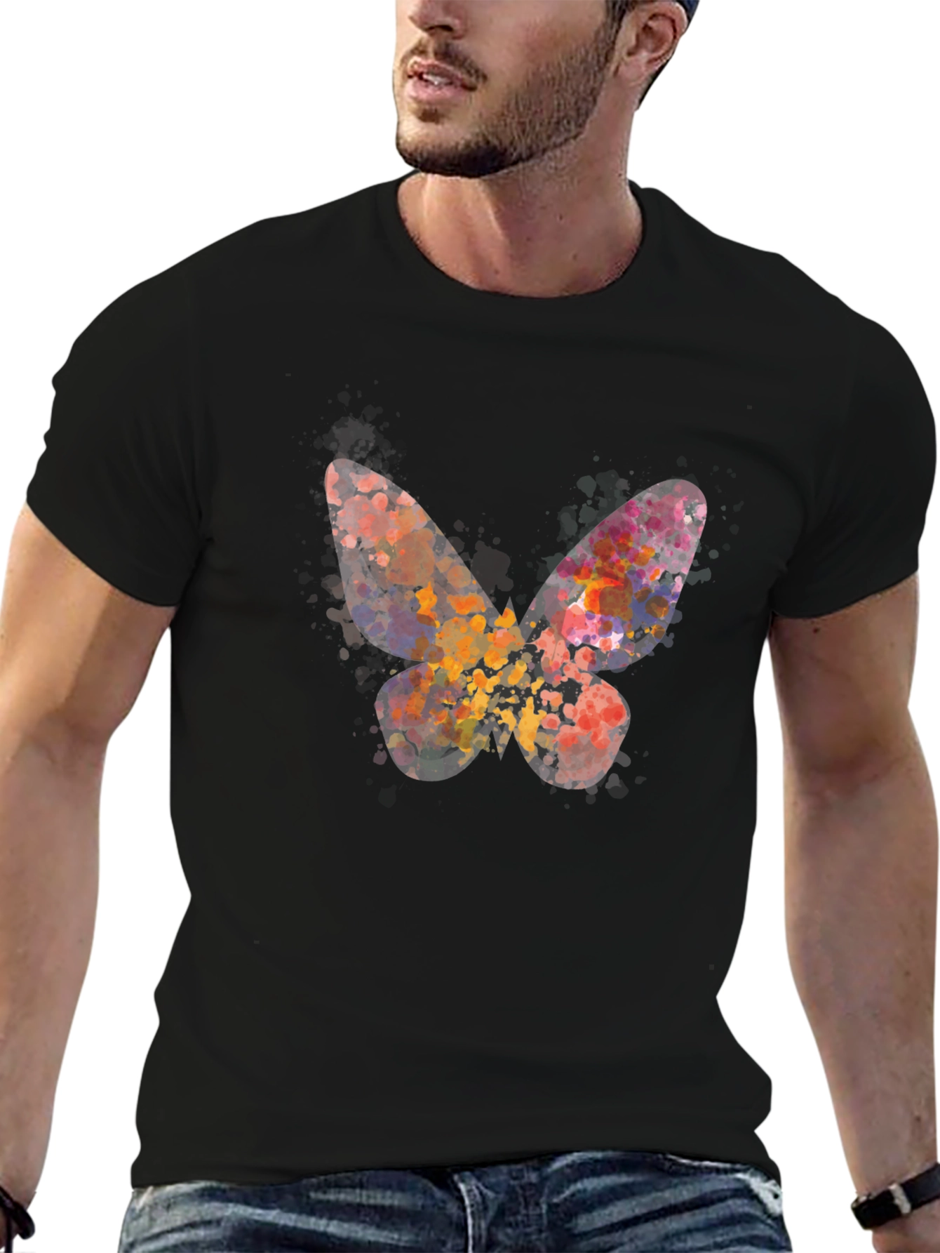 Black Butterfly Watercolor Graphic Tee - Unisex Casual Shirt view 6