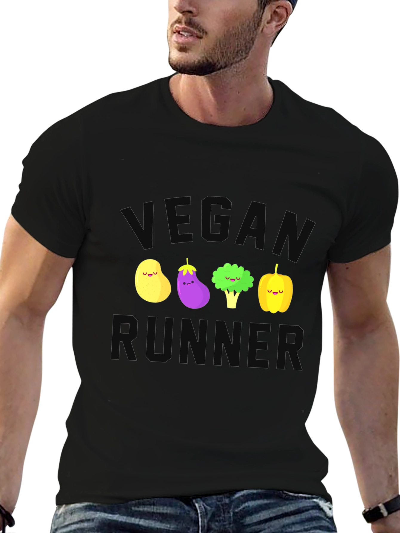 Black Vegan Runner T-Shirt - Cute Vegetable Design view 6