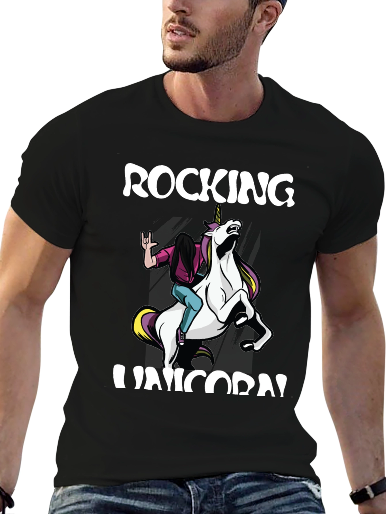 Black Rocking Unicorn Graphic Tee view 6