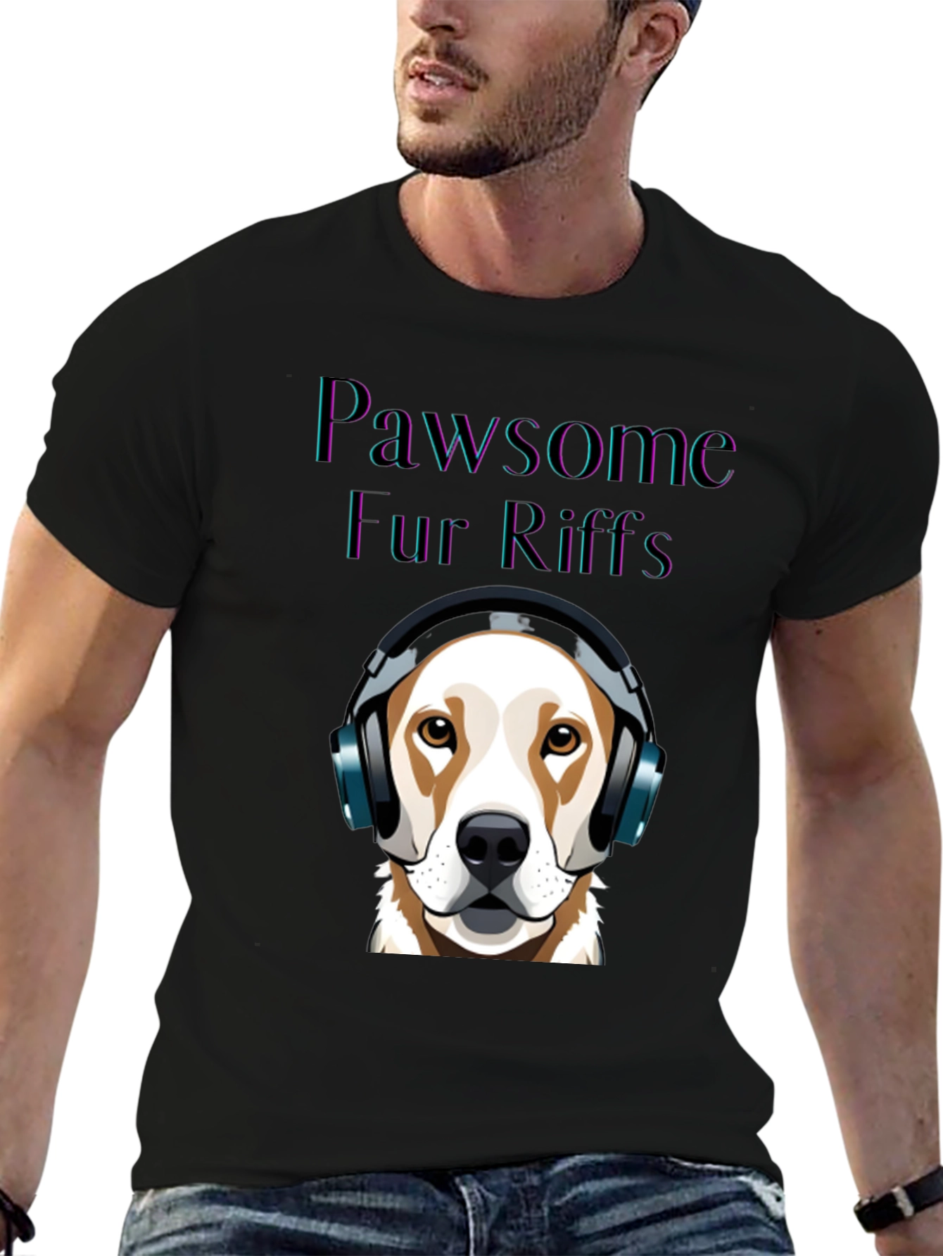 Black Pawsome Fur Riffs T-Shirt: Dog Lover's Music Tee view 6