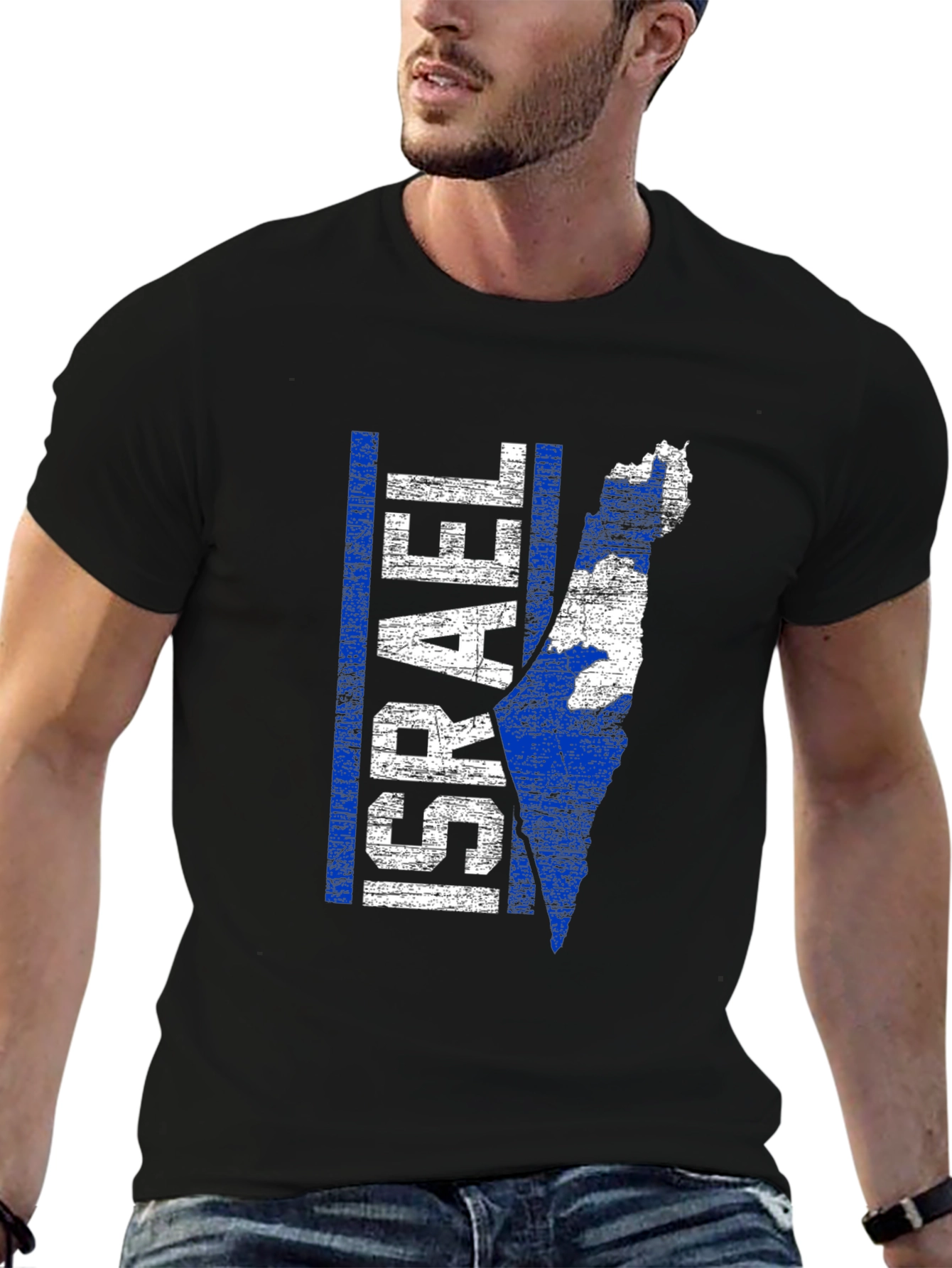 Israel Map Graphic T-Shirt - Blue & White Print - 6