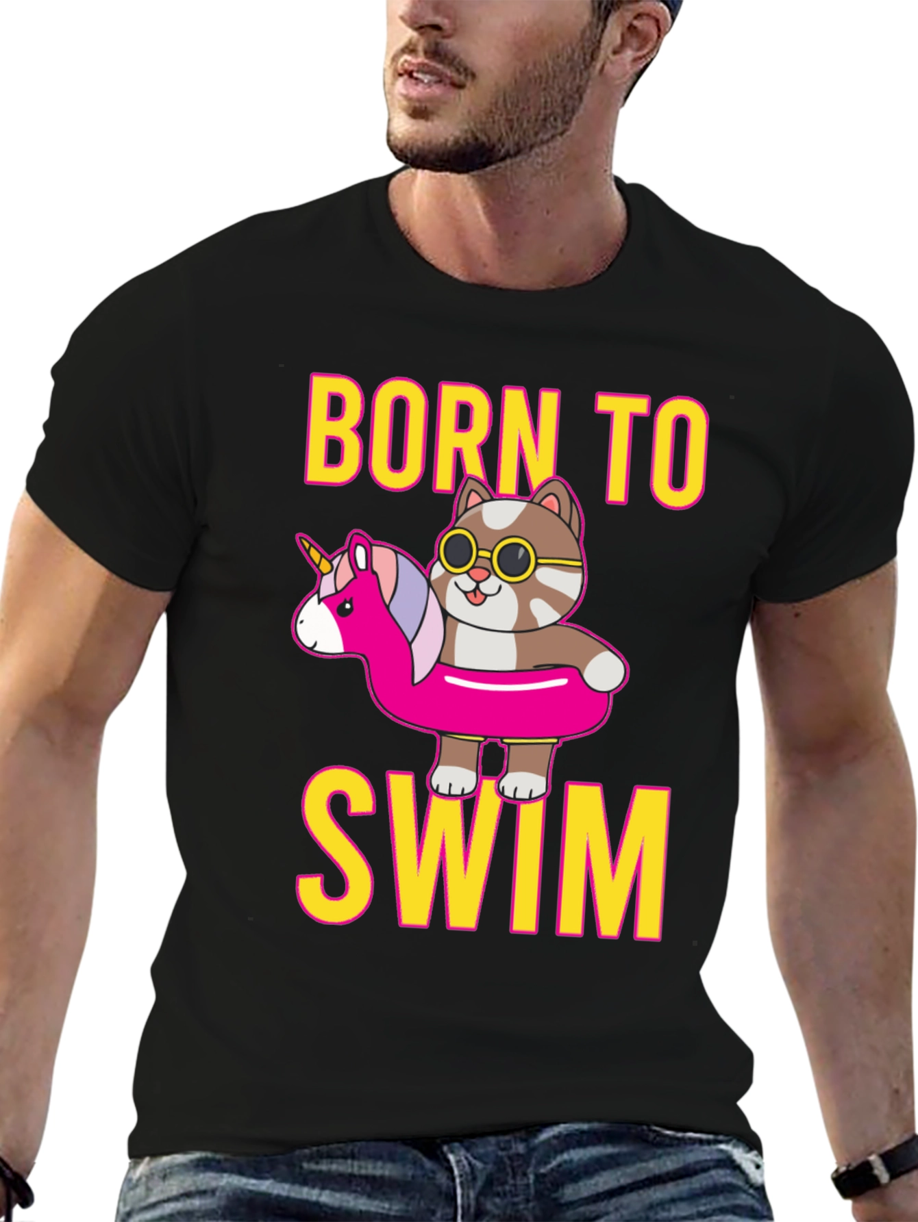 Black Born To Swim Cat T-Shirt  view 6