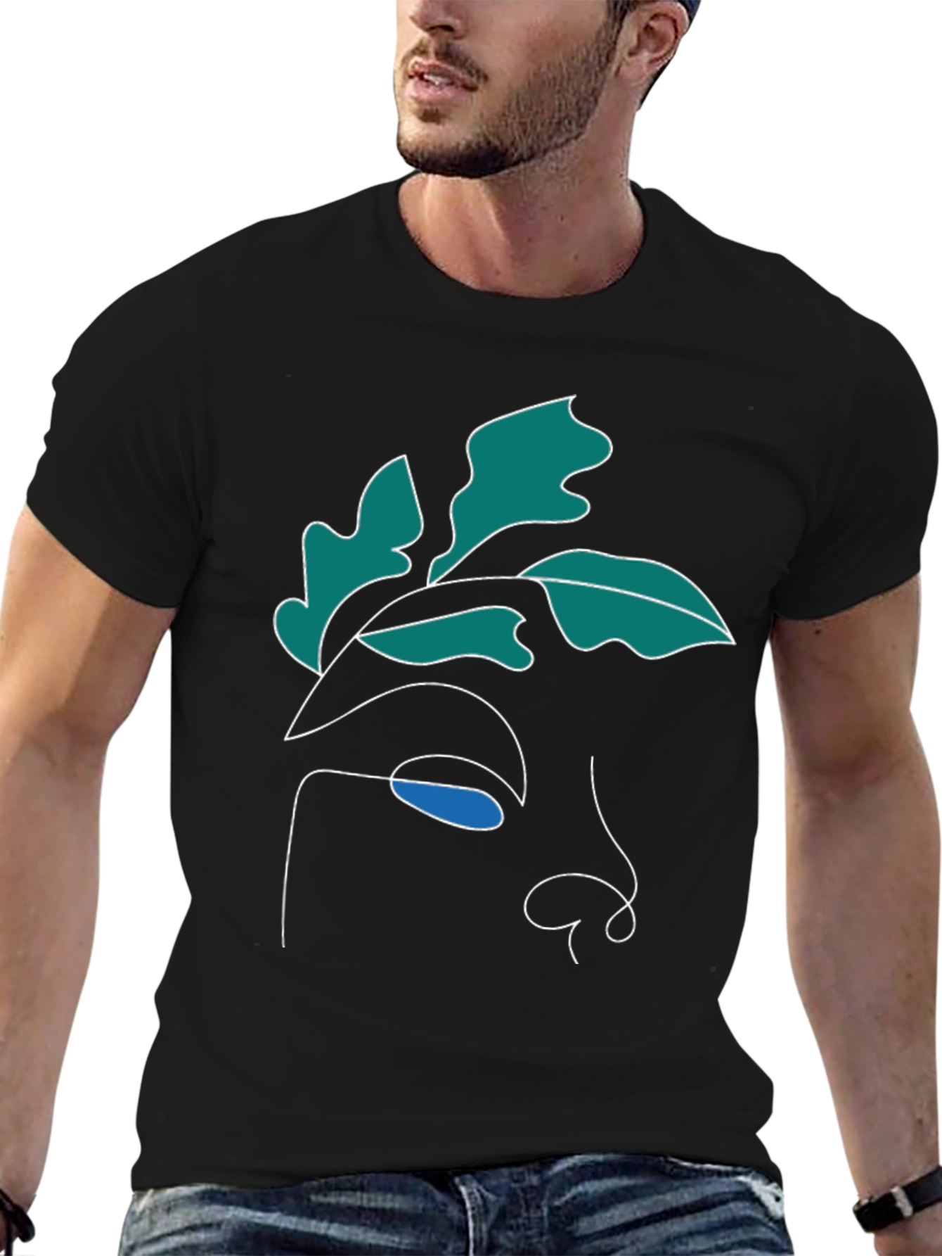 Black Abstract Face Graphic Tee - Modern Art Shirt view 6