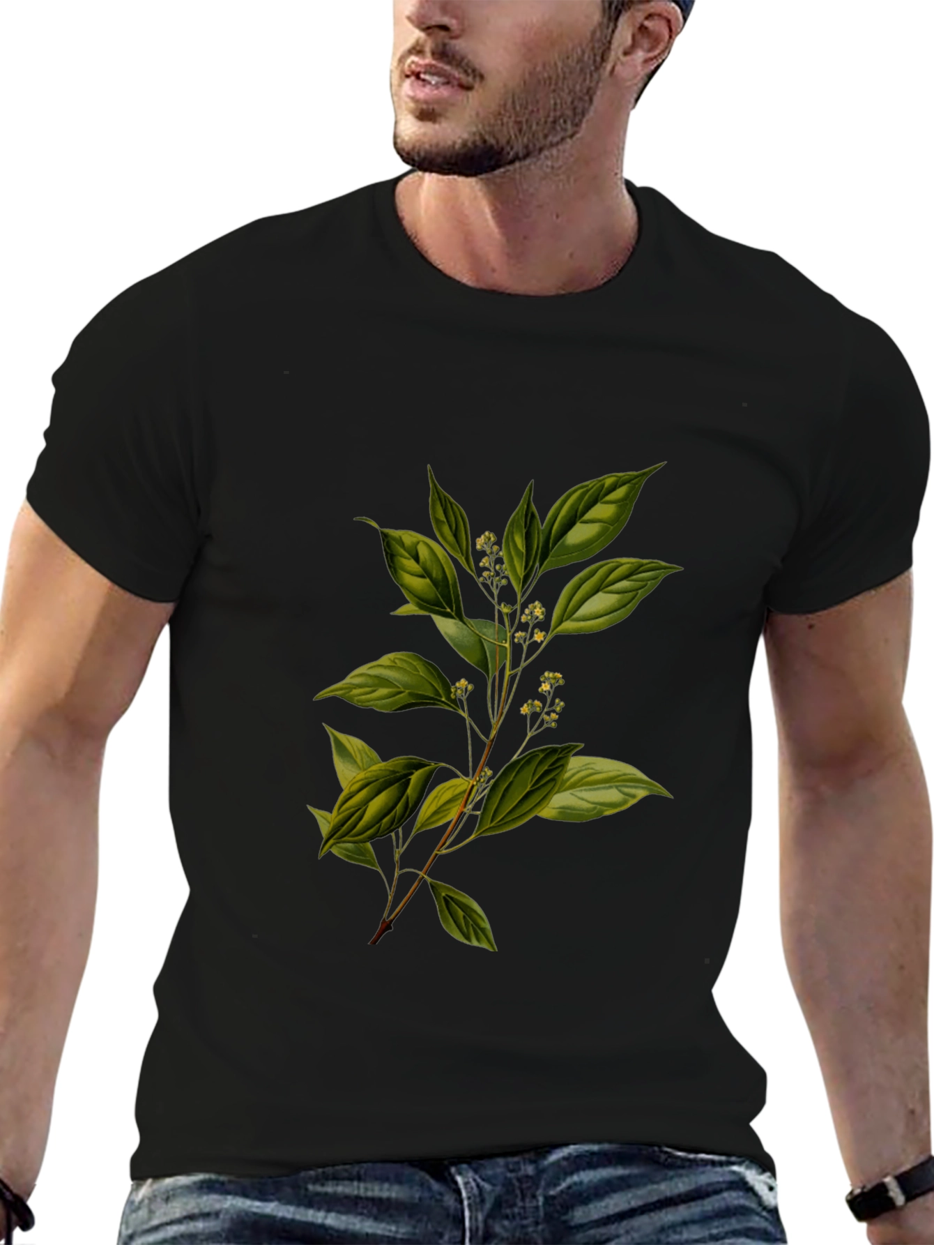 Black Botanical Print Black T-Shirt view 6