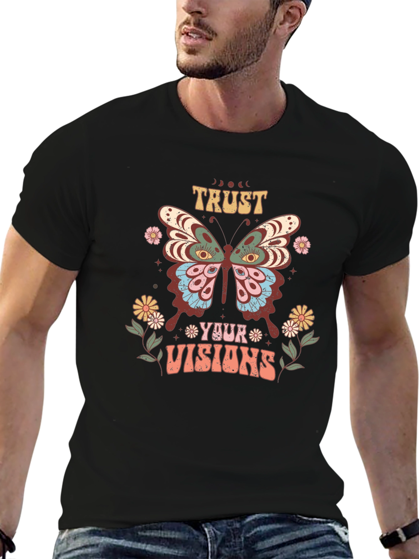 Black Trust Your Visions Butterfly Graphic T-Shirt view 6