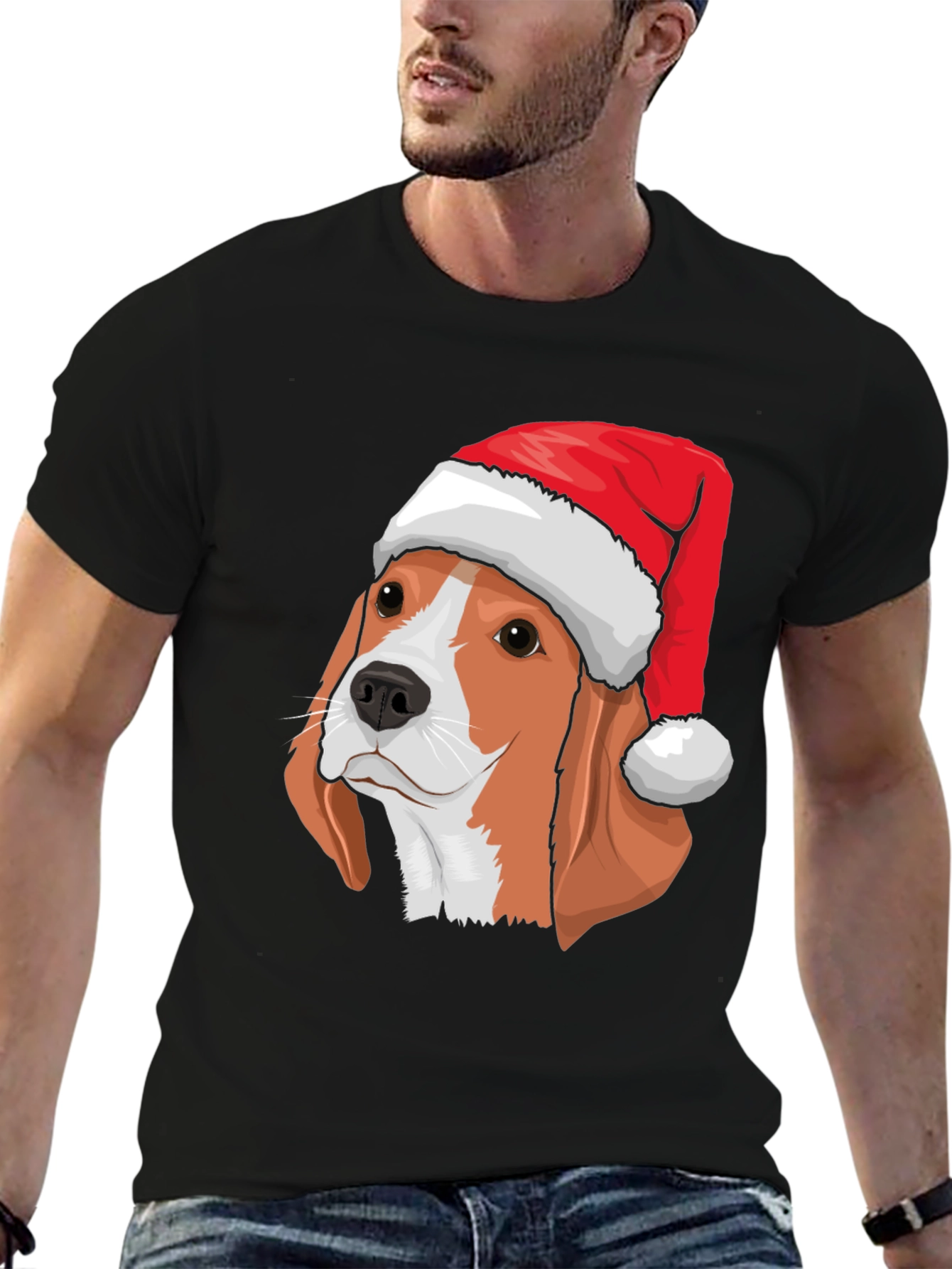 Black Festive Beagle Christmas T-Shirt view 6