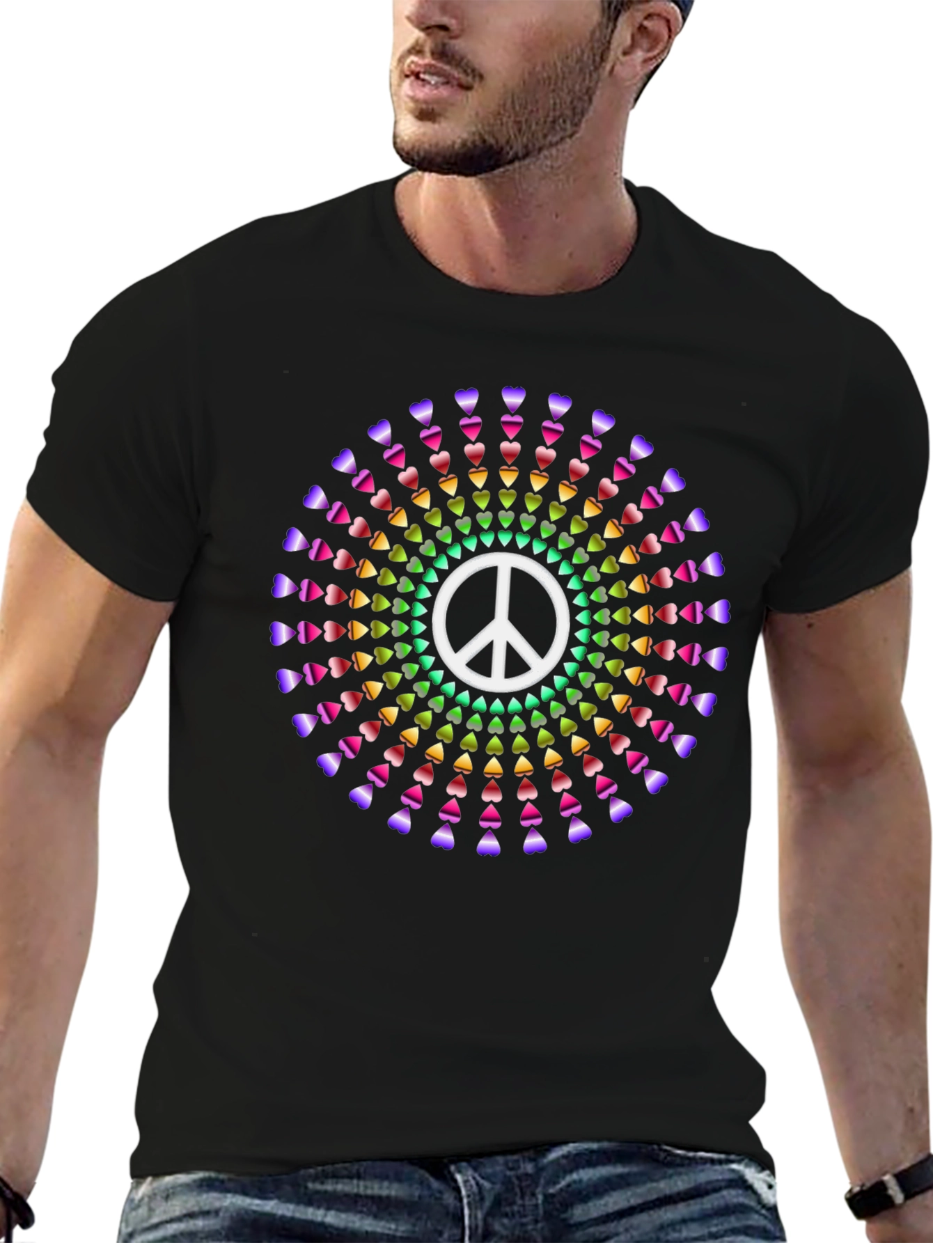 Black Peace Sign Heart Rainbow T-Shirt view 6