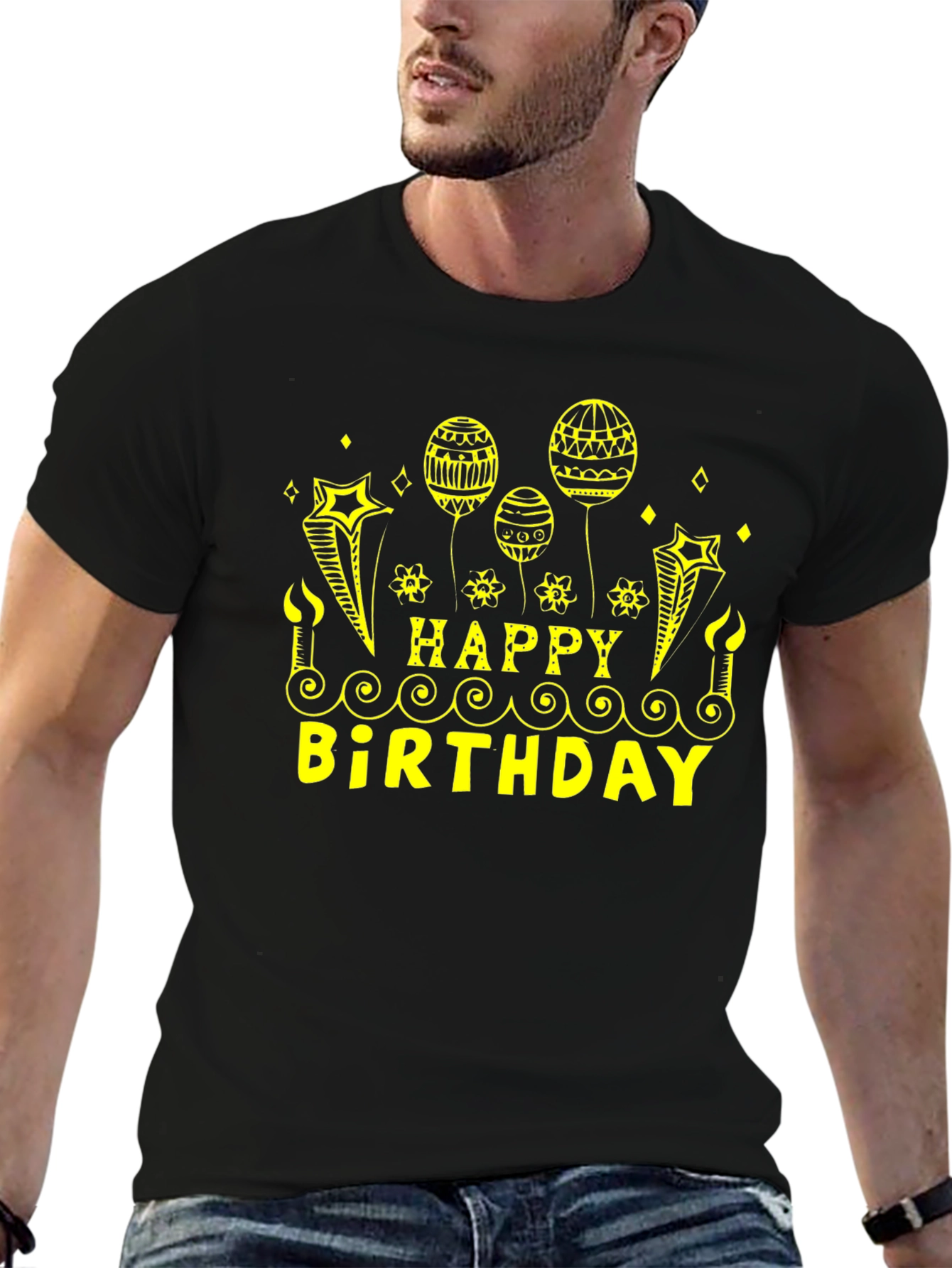 Black Happy Birthday Black T-Shirt view 6