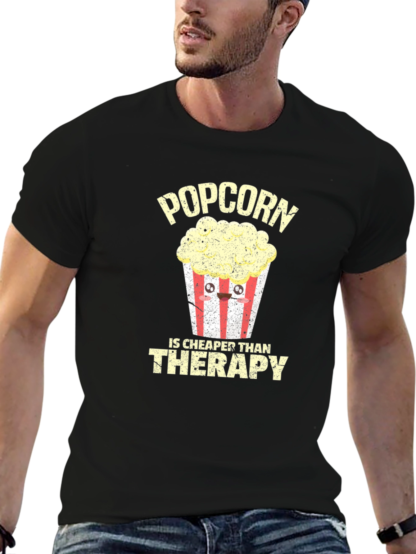 Black Popcorn Cheaper Than Therapy Graphic Tee view 6