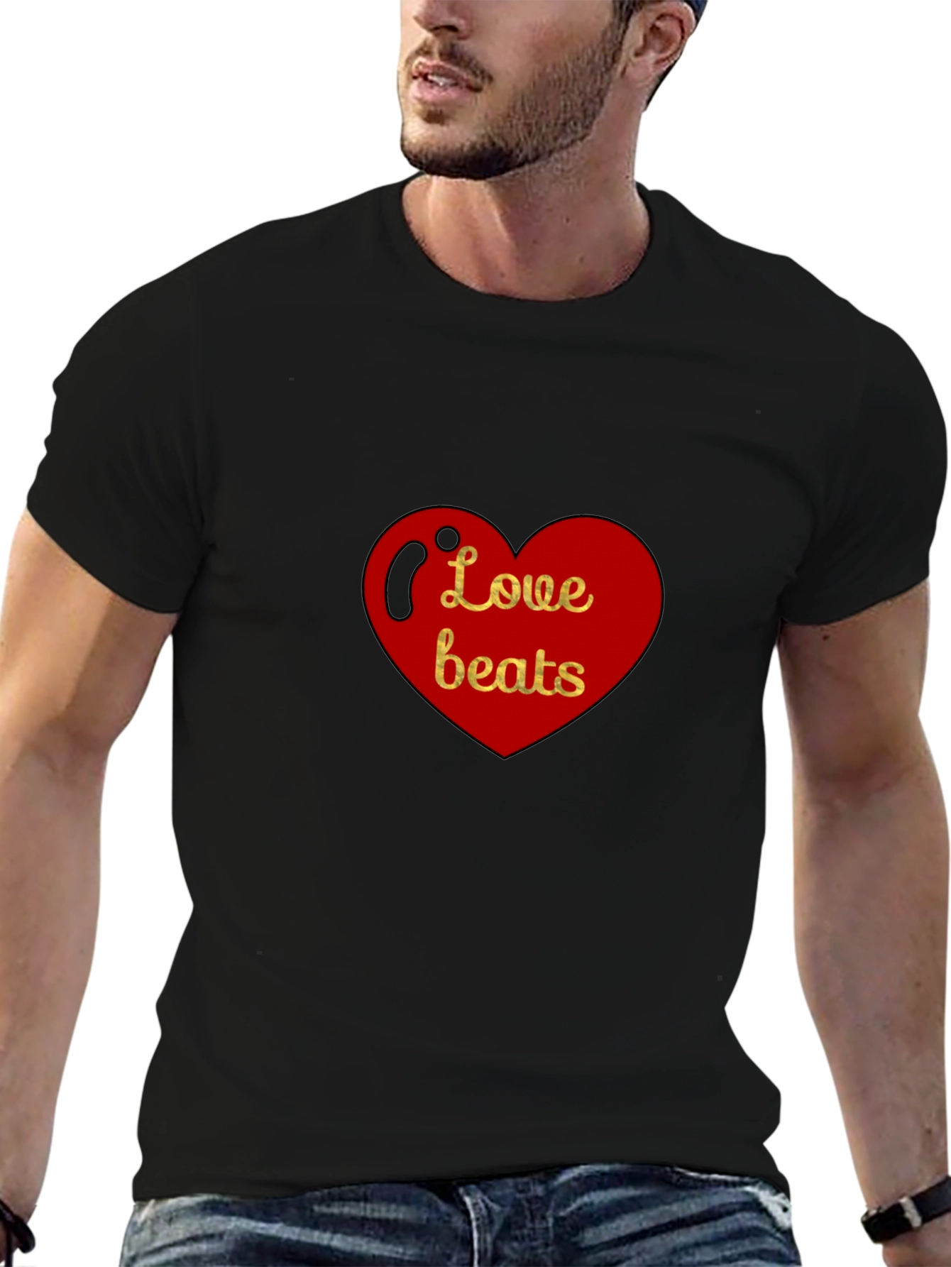 Black Love Beats Heart Graphic Black T-Shirt view 6