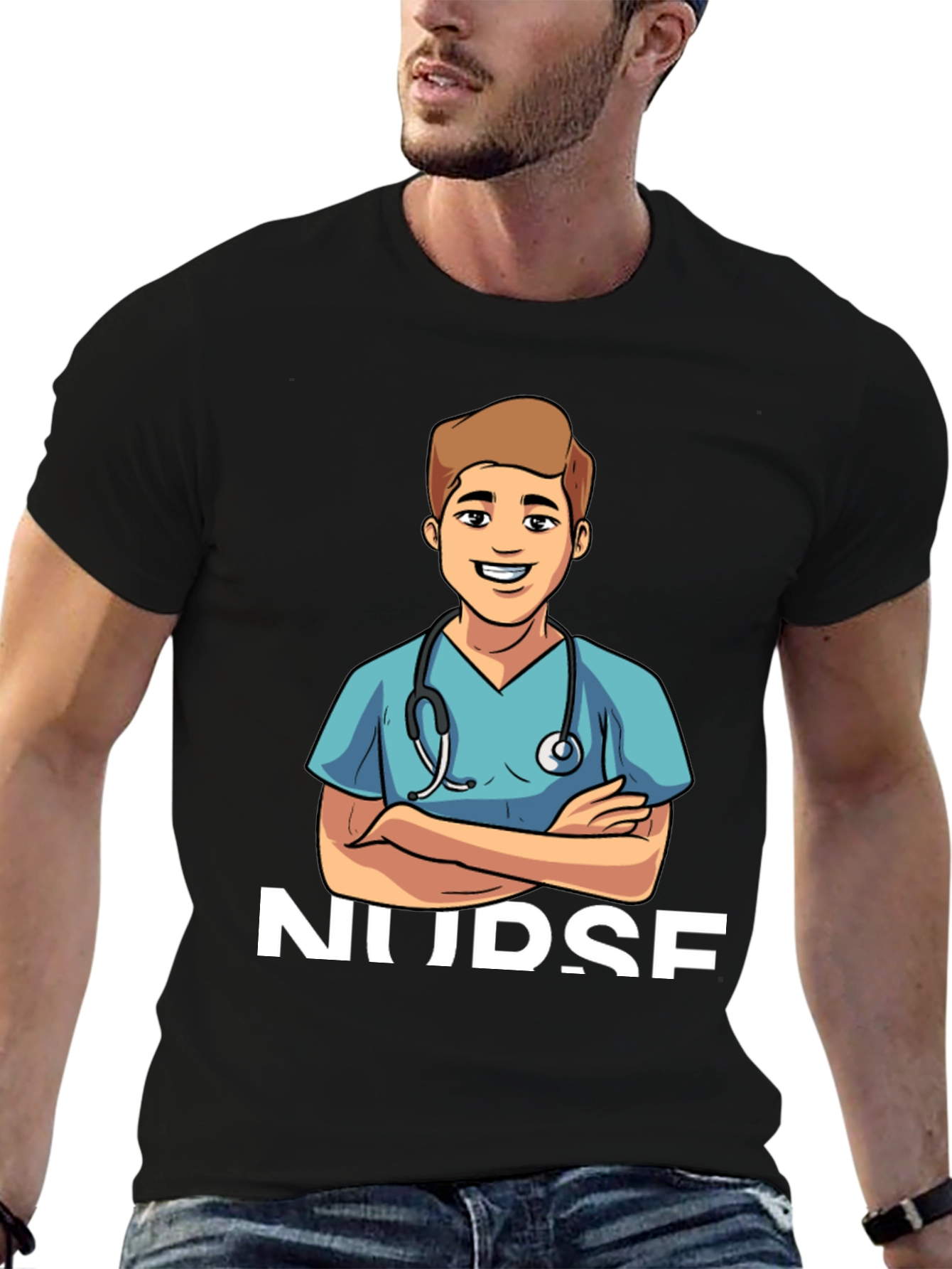 Black Cartoon Nurse T-Shirt - Black Cotton Blend view 6