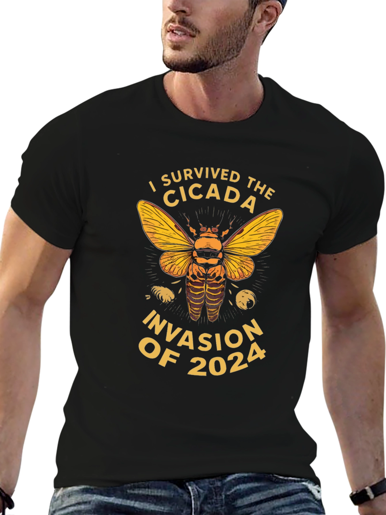 Black I Survived the Cicada Invasion of 2024 T-Shirt view 6