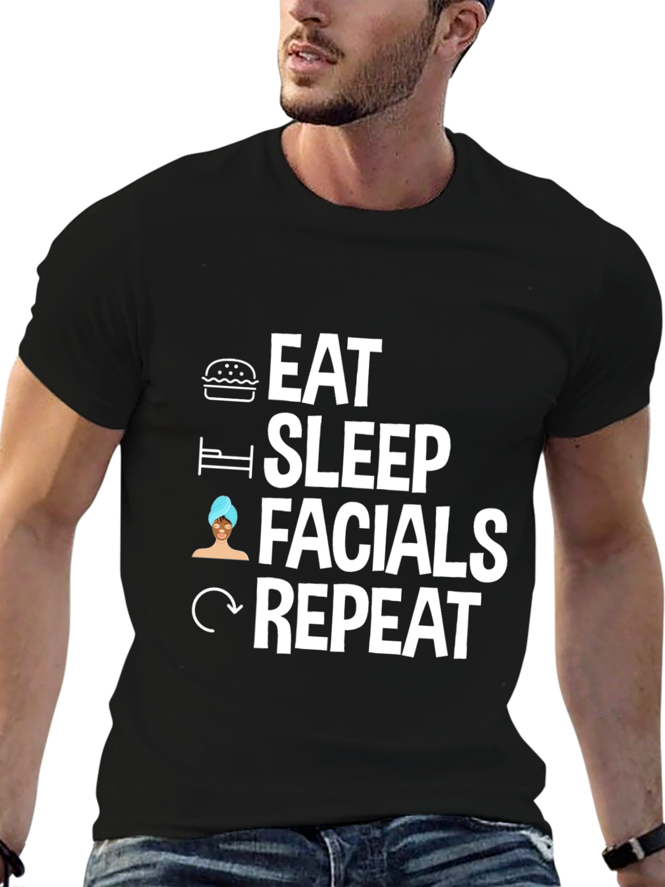 Black Eat Sleep Facials Repeat Graphic Tee view 6