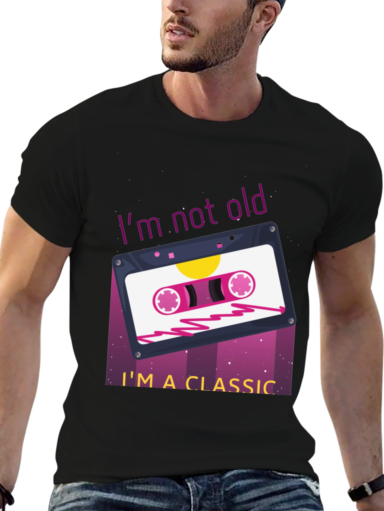Black Retro Cassette Tape Graphic T-Shirt - "I'm Not Old, I'm a Classic" view 6