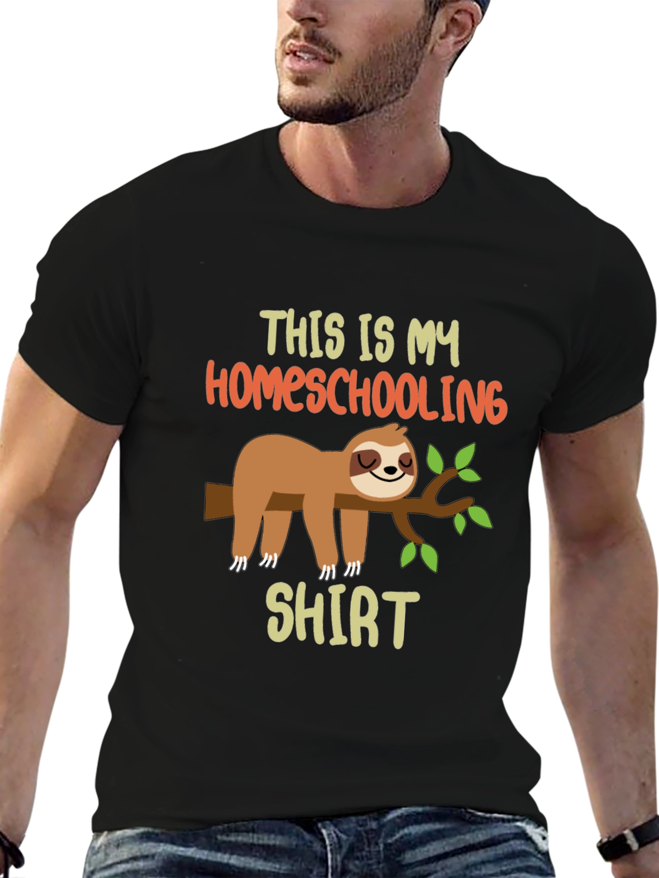 Black Homeschooling Sloth T-Shirt view 6