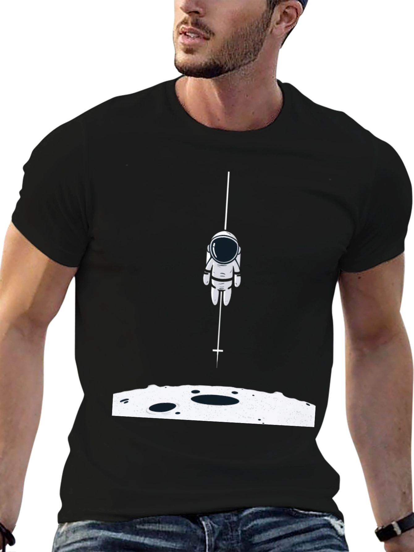 Black Astronaut Landing Graphic Tee - Black Cotton Blend view 6