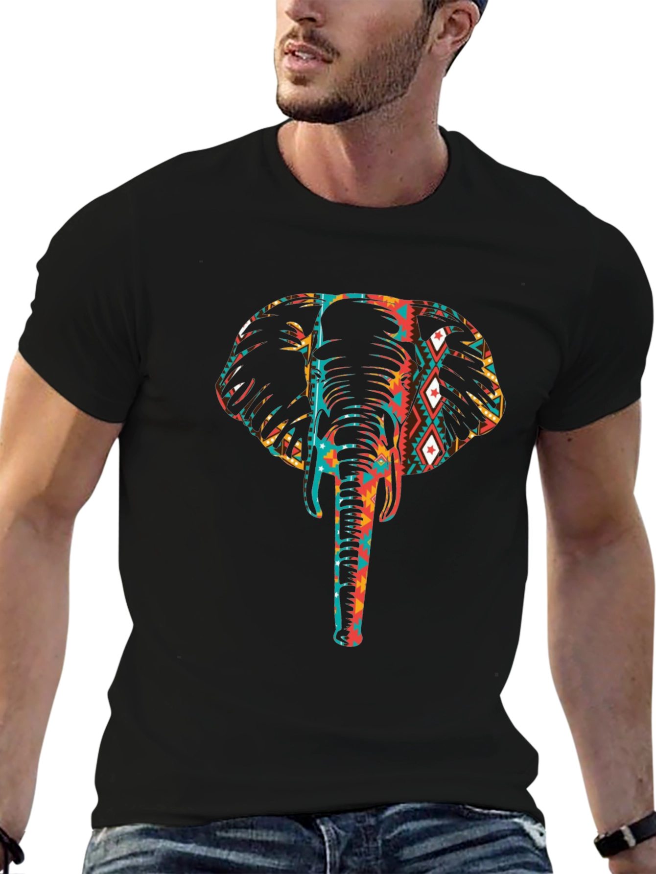 Black Elephant Tribal Design Graphic Tee view 6
