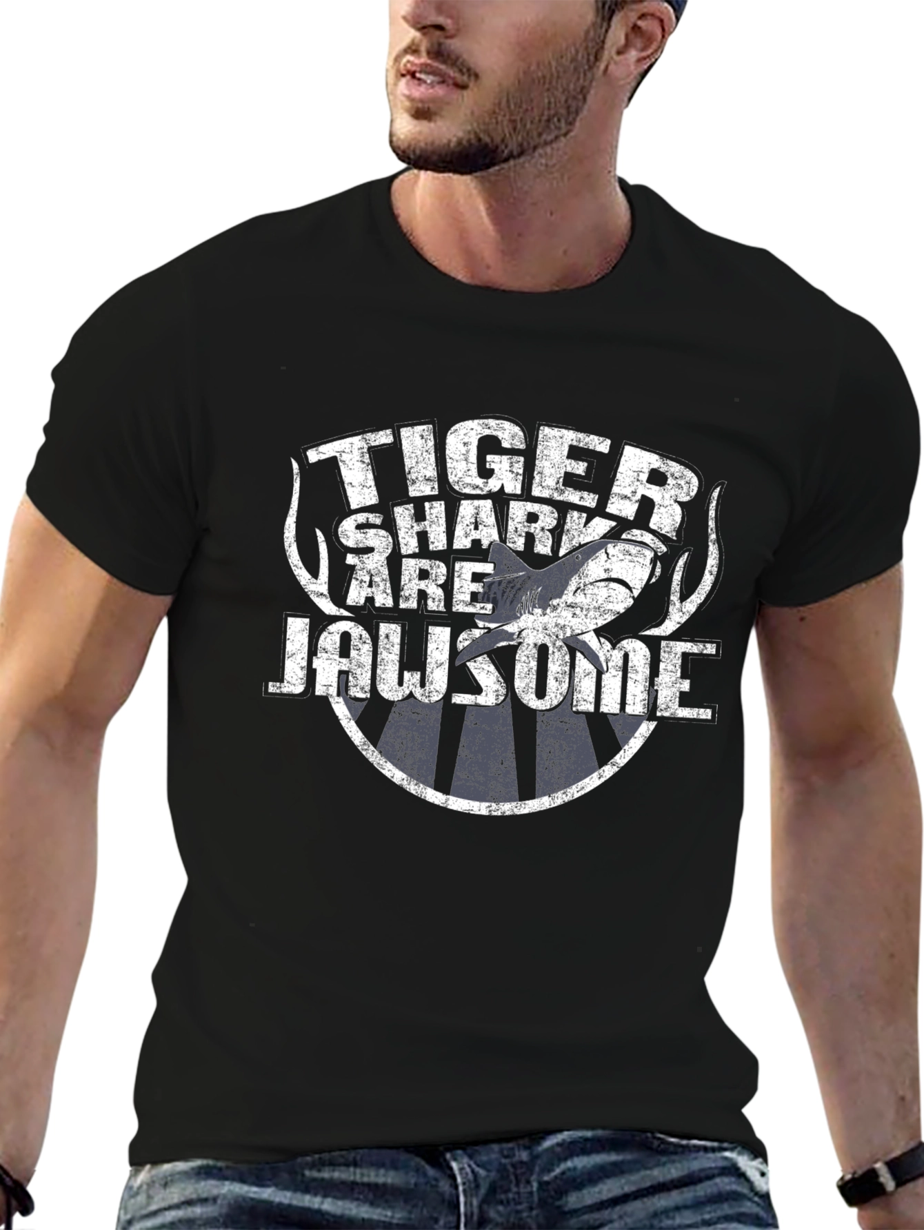 Black Tiger Shark Jawsome Graphic T-Shirt - Black view 6