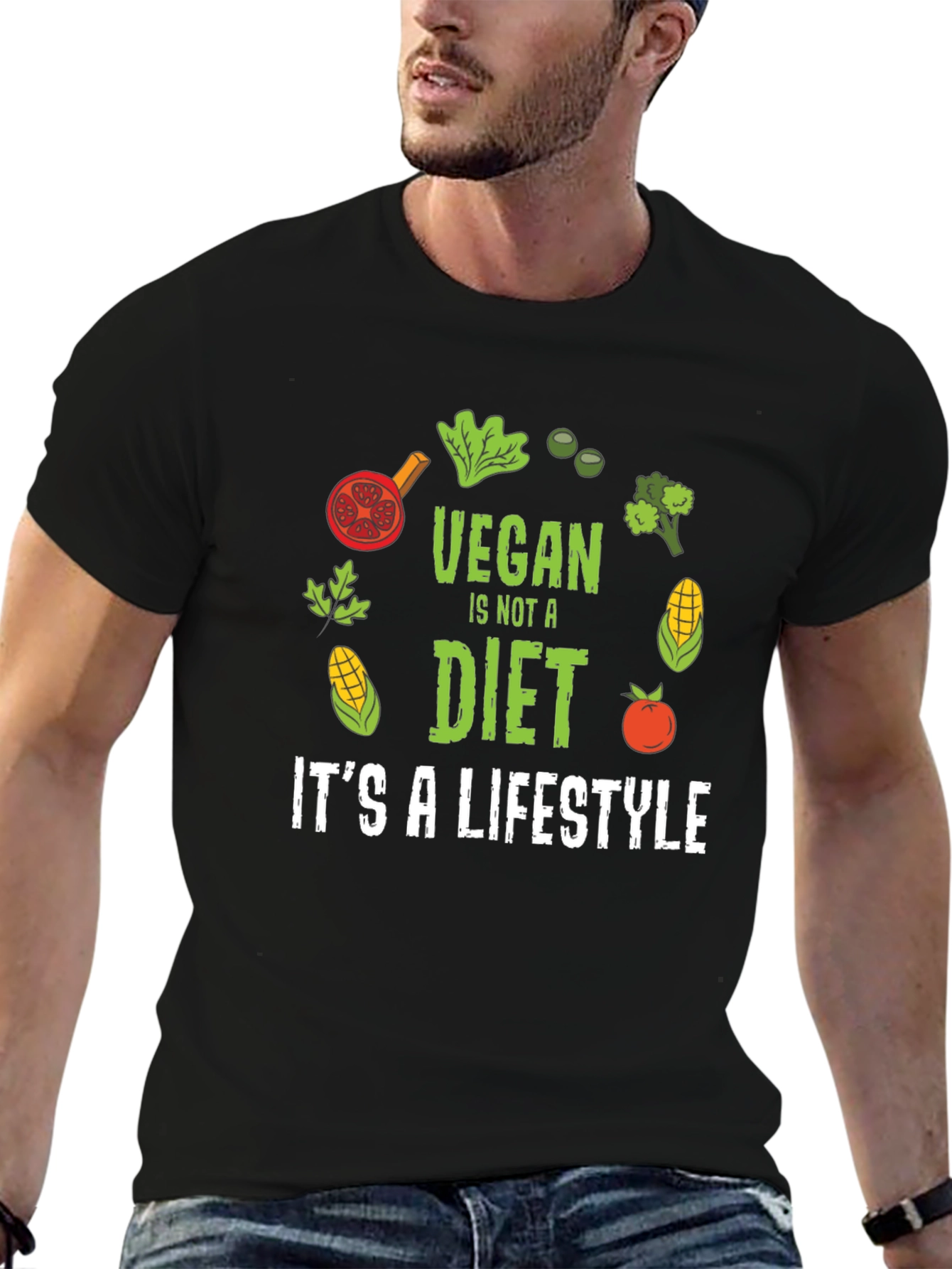 Black Vegan Lifestyle Graphic T-Shirt - Black view 6
