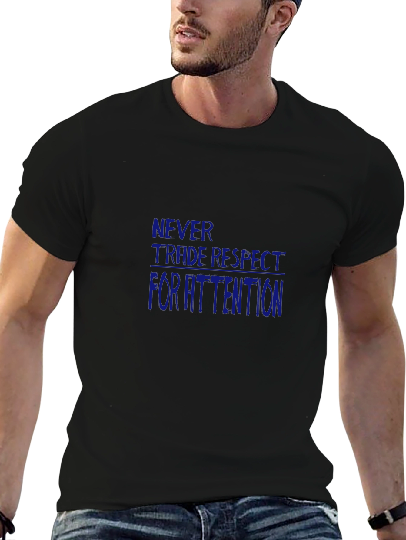 Black Men's Black Tee - Never Trade Respect for Attention view 6