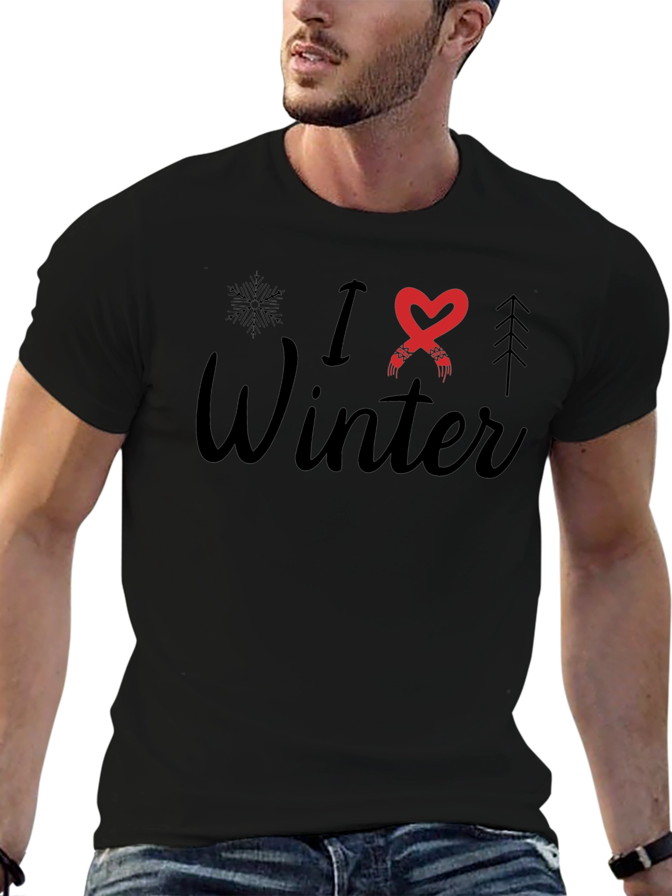 Black I Love Winter Graphic T-Shirt view 6