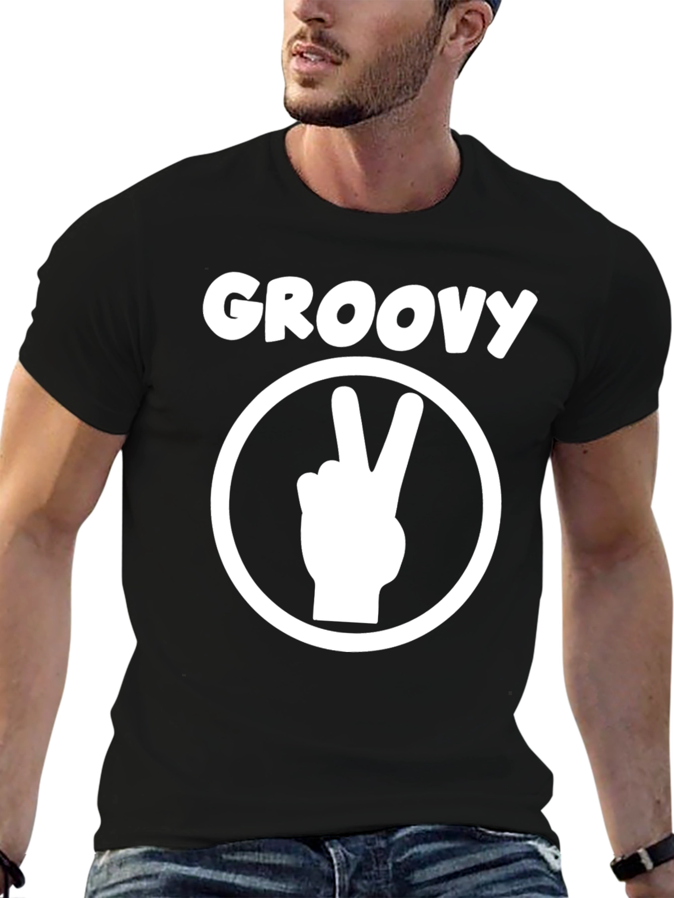 Black Groovy Peace Sign T-Shirt - Retro Style view 6