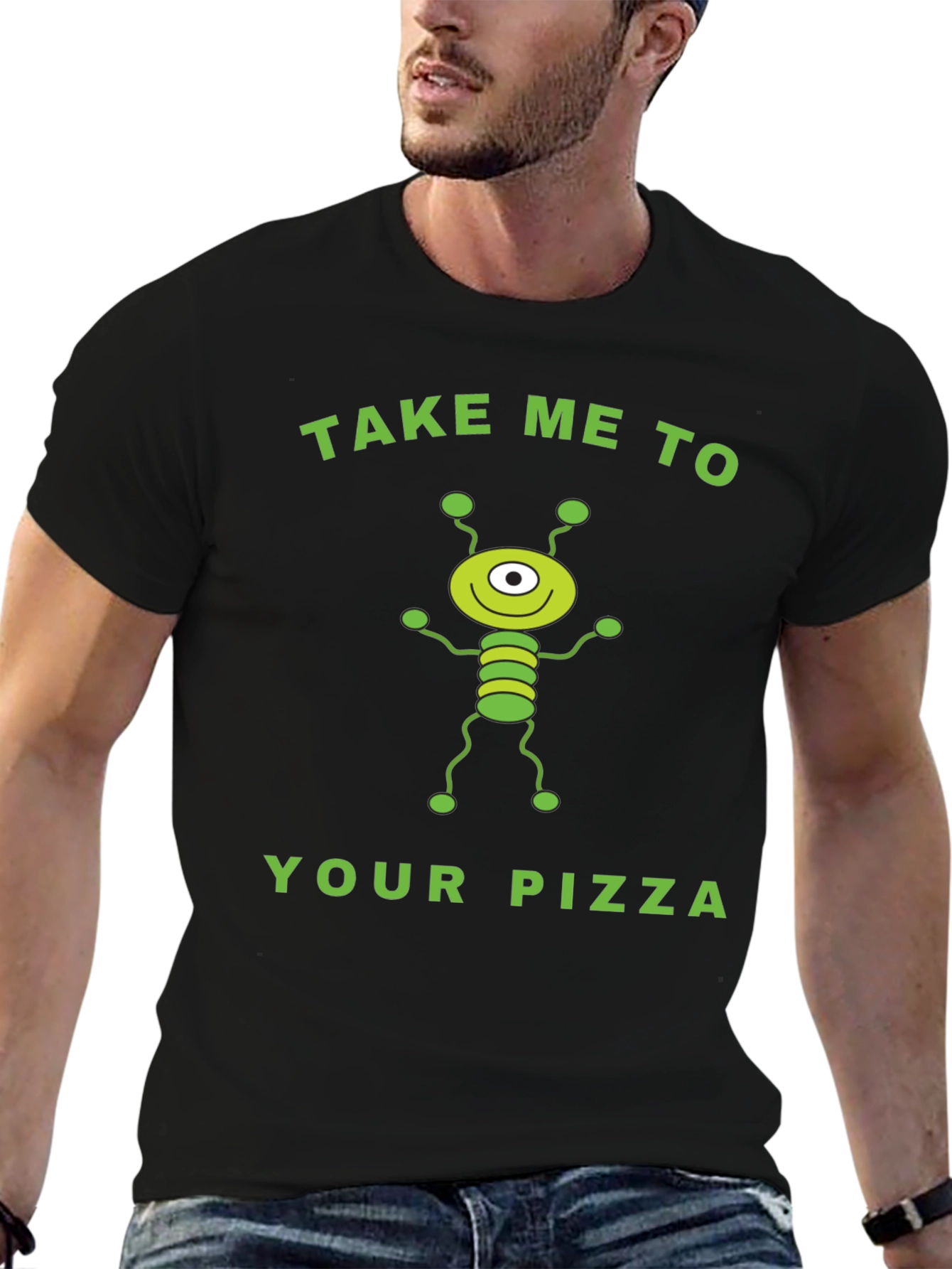 Black Alien Pizza Graphic Tee - Fun & Unique! view 6
