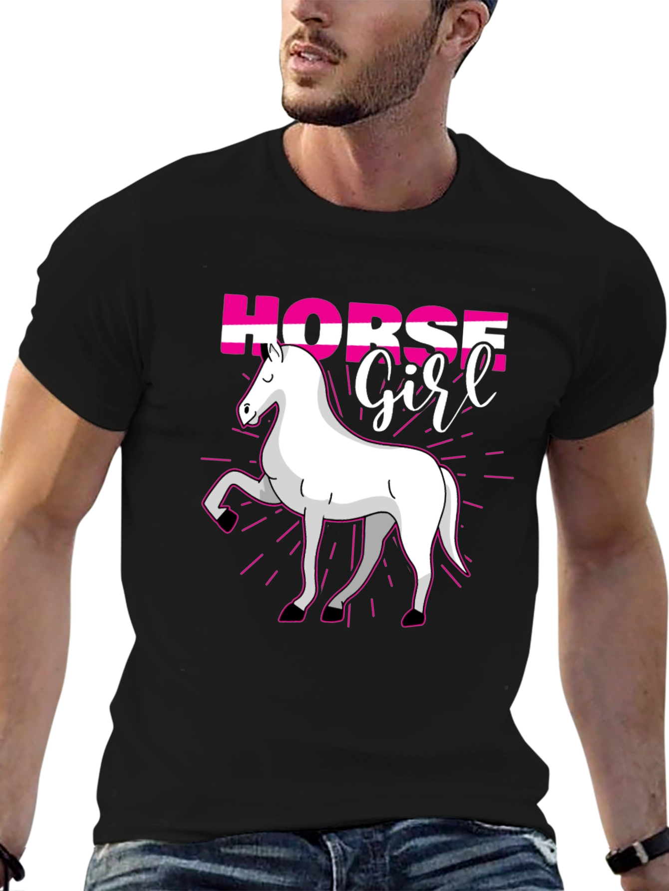 Black Horse Girl T-Shirt - Cute Equestrian Gift view 6