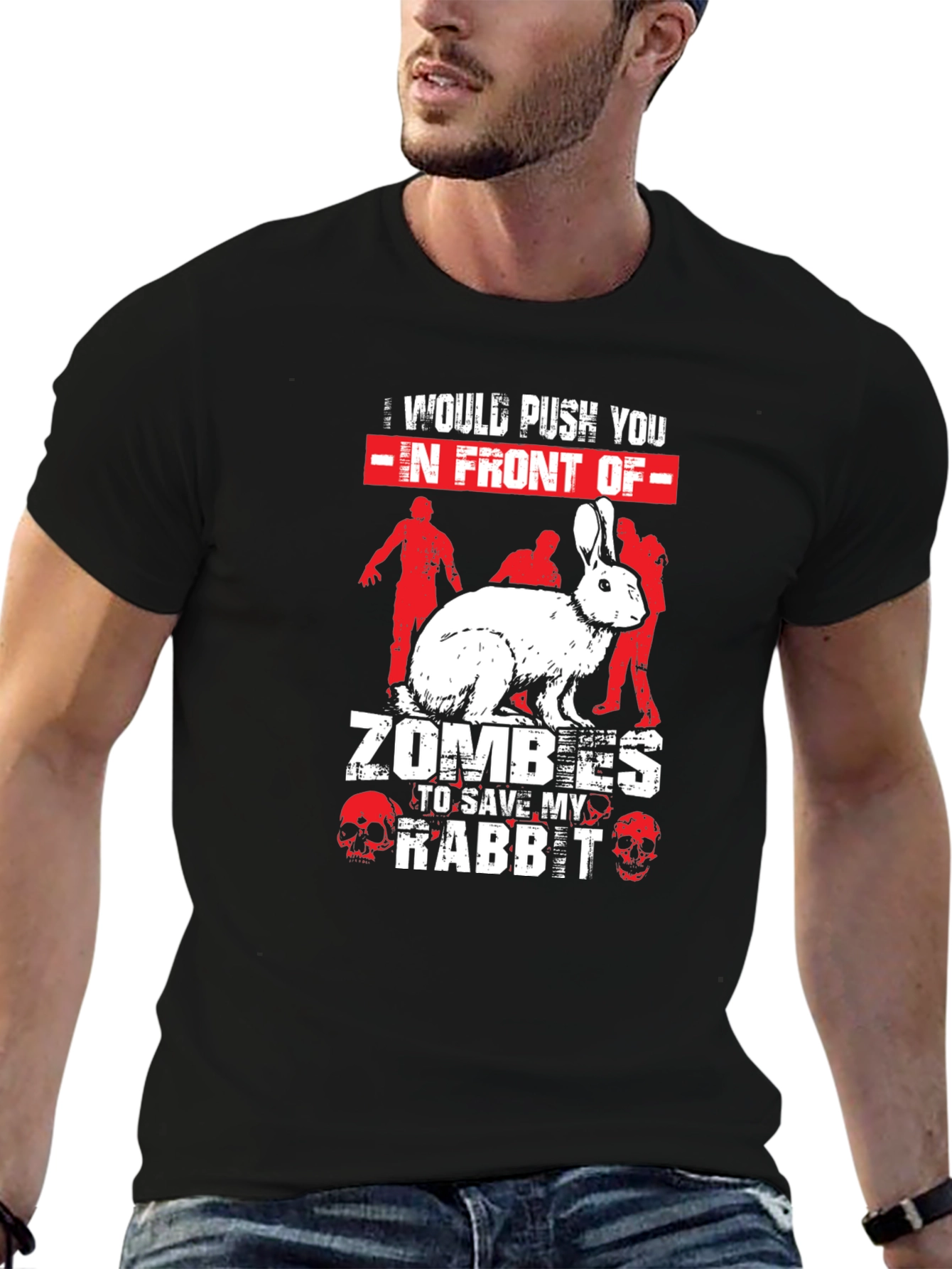 Black Zombie Rabbit Graphic Tee - Save My Rabbit! view 6