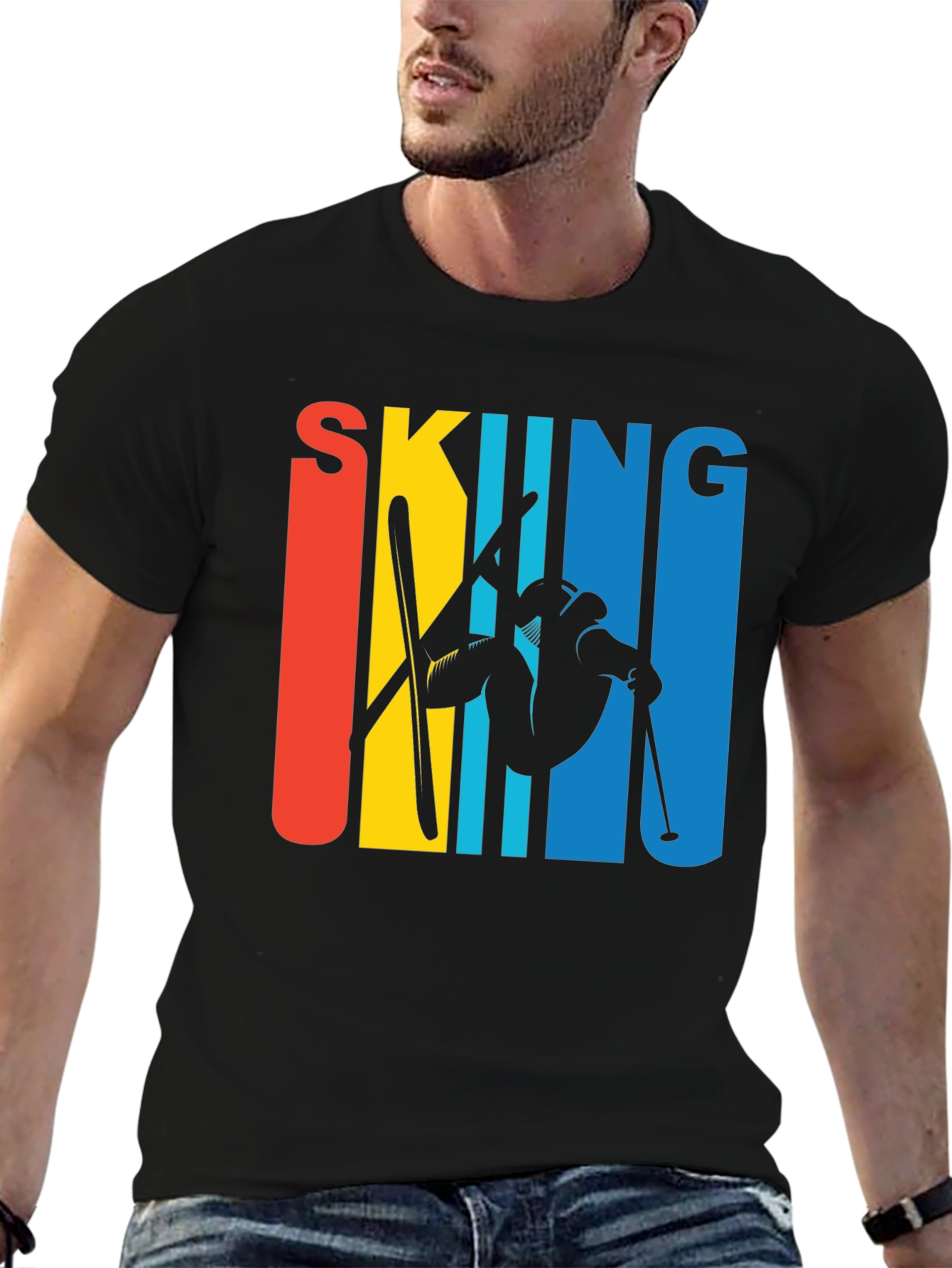 Black Retro Skiing Graphic Tee - Black Unisex T-Shirt view 6