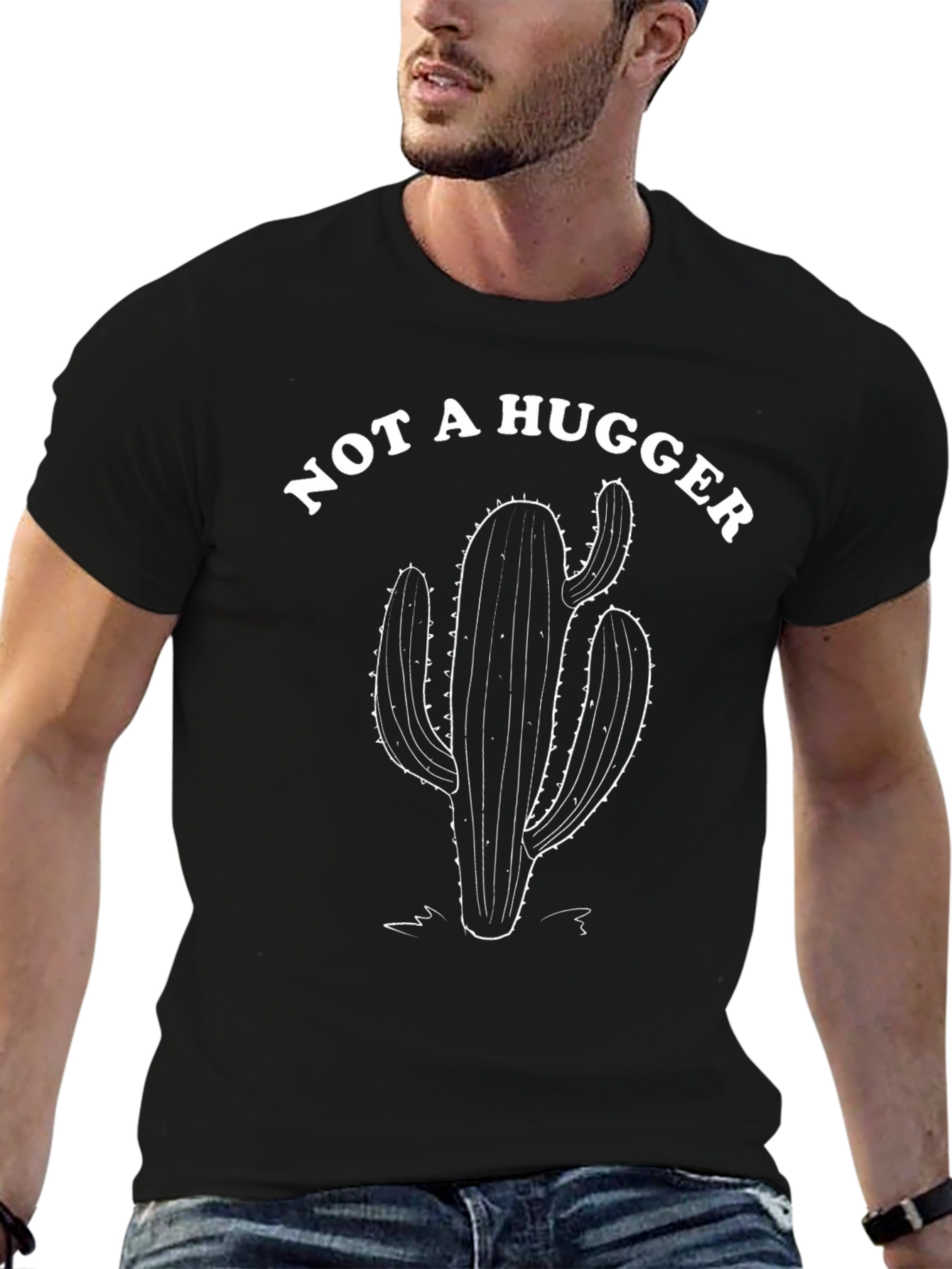 Black Not a Hugger Cactus Graphic Tee - Black Cotton Blend view 6