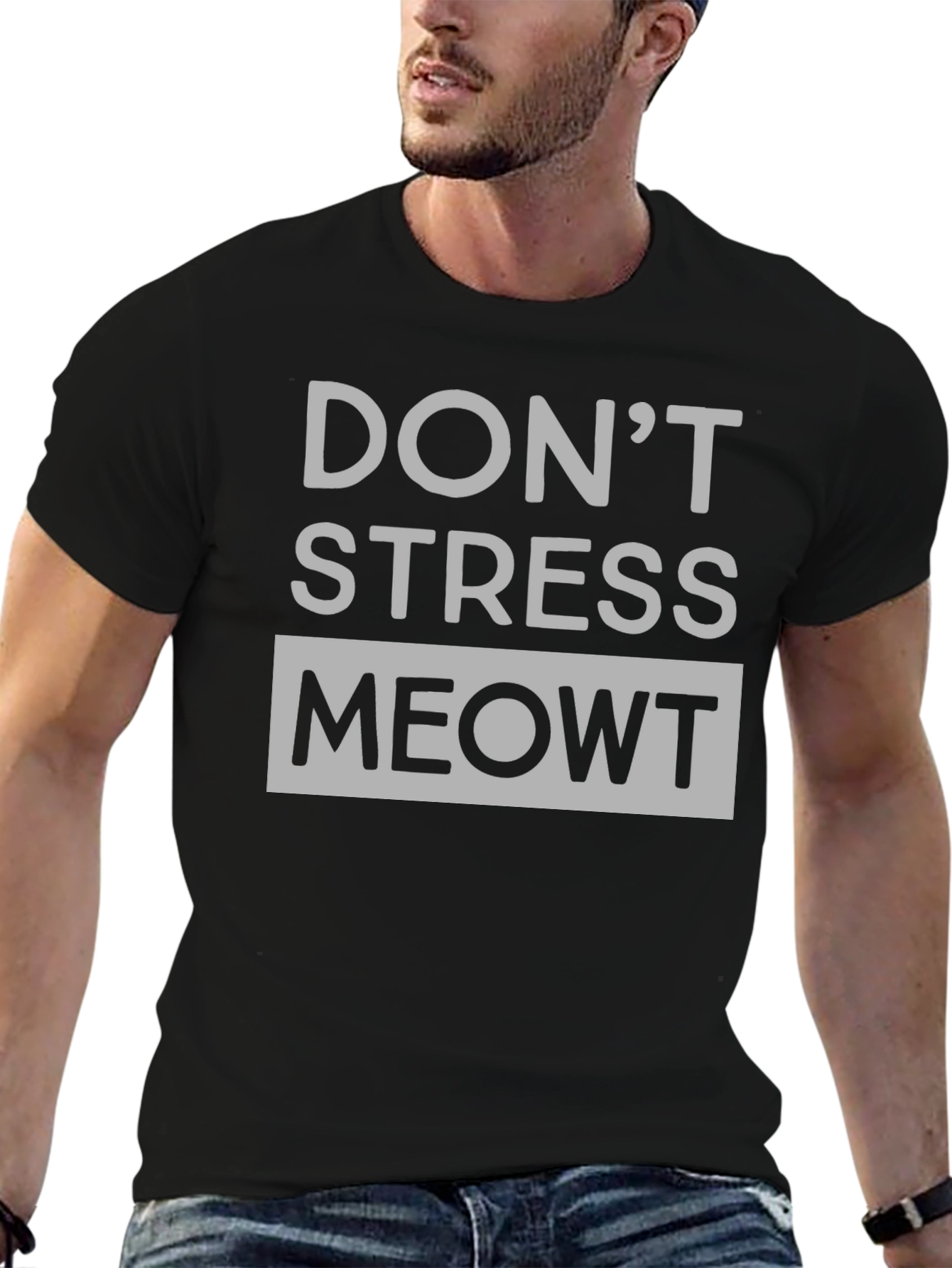 Black Don't Stress Meowt Black Graphic Tee view 6