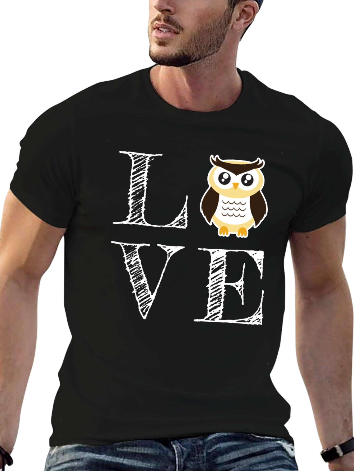 Black Owl Love T-Shirt - Cute Graphic Tee view 6