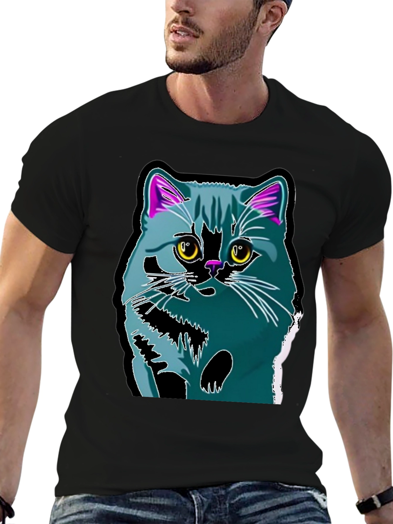 Black Cool Cat Graphic Tee - Men's Black T-Shirt view 6