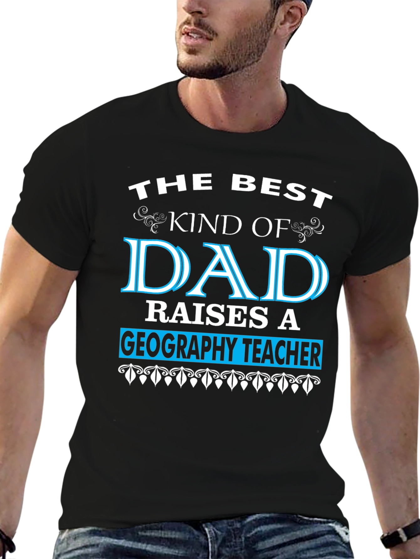 Black Best Kind of Dad Geography Teacher T-Shirt view 6