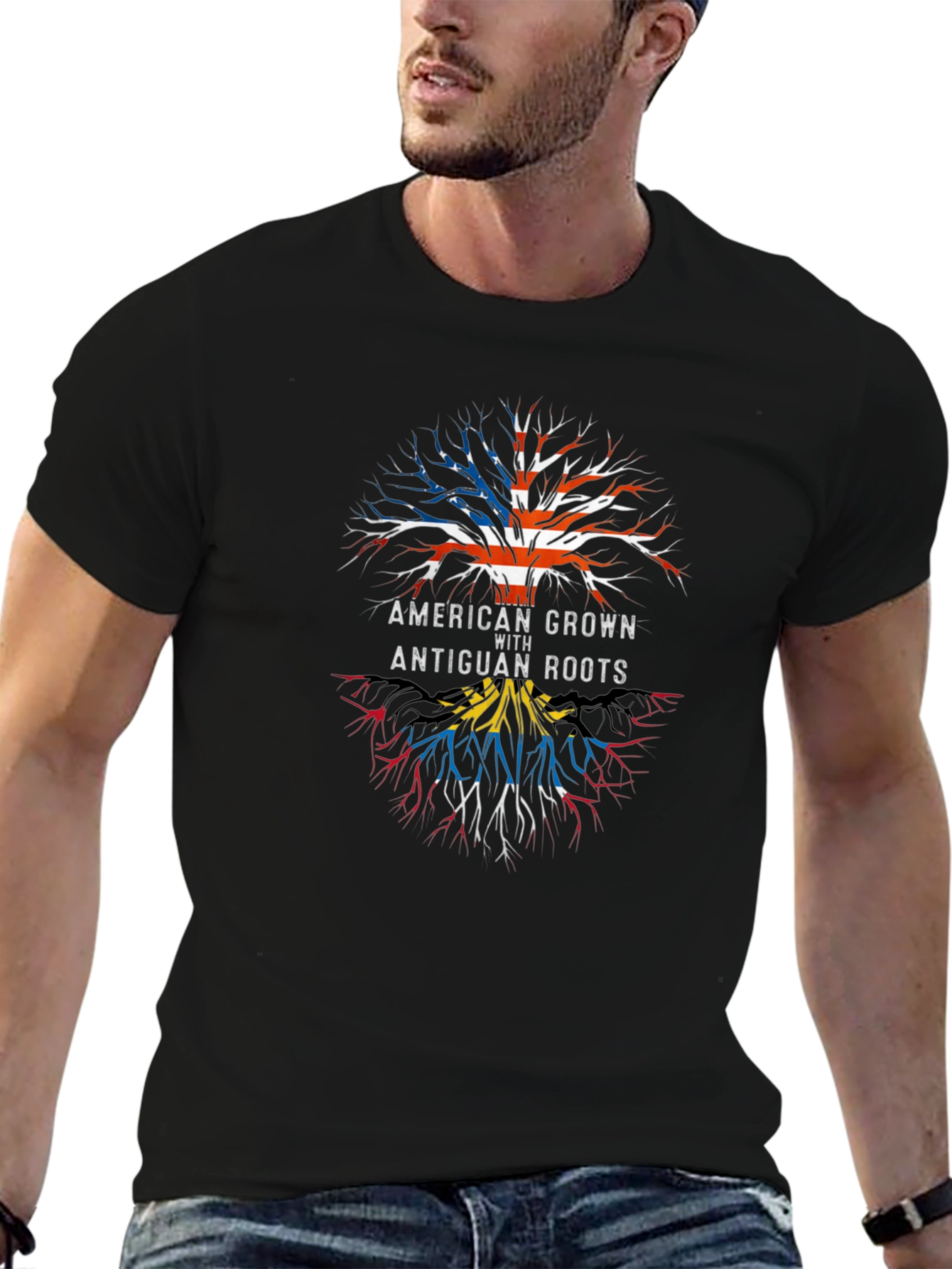 Black American Grown with Antiguan Roots T-Shirt view 6