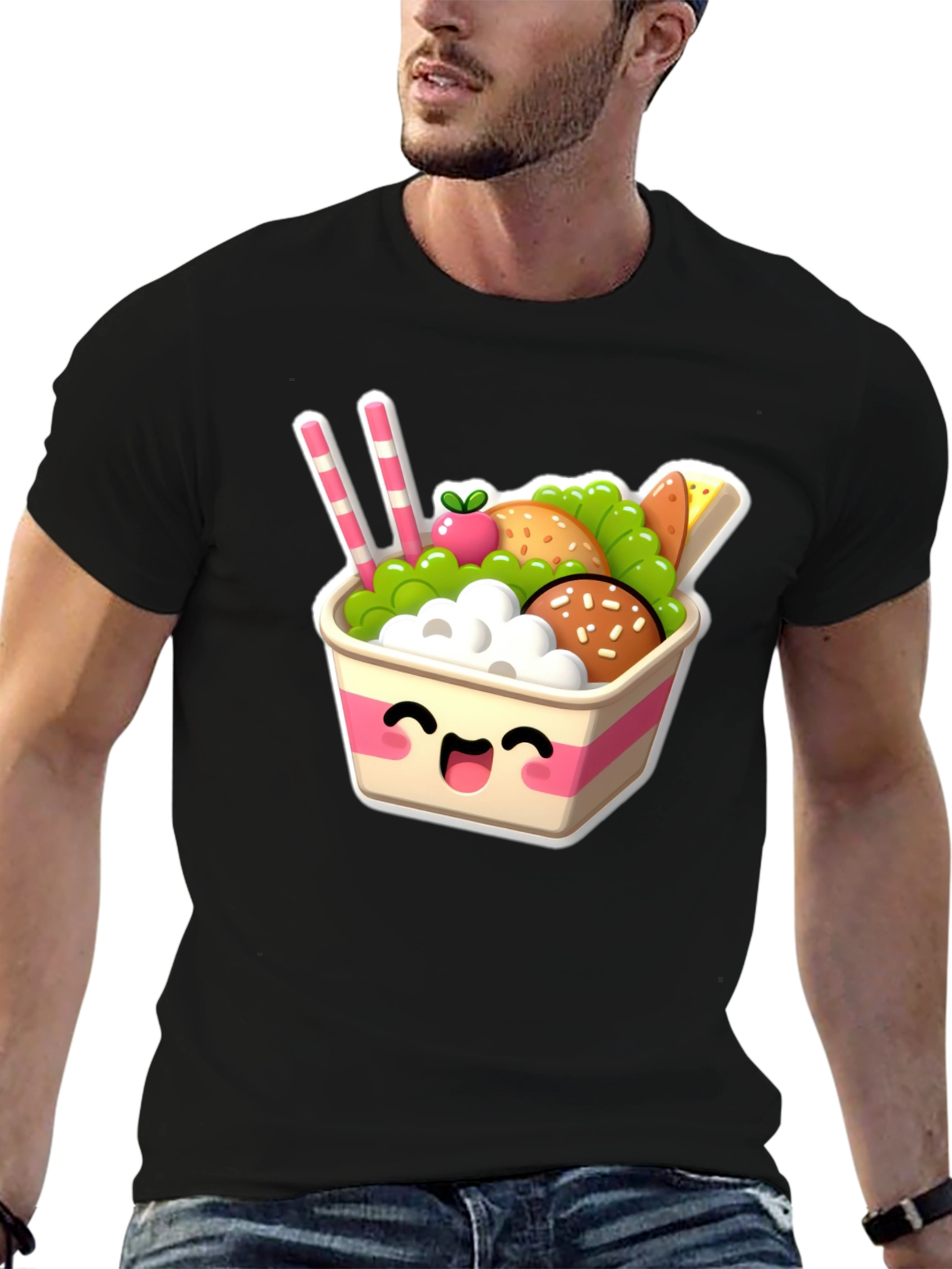 Black Kawaii Food Bowl Graphic Tee - Cute Comfort Style view 6