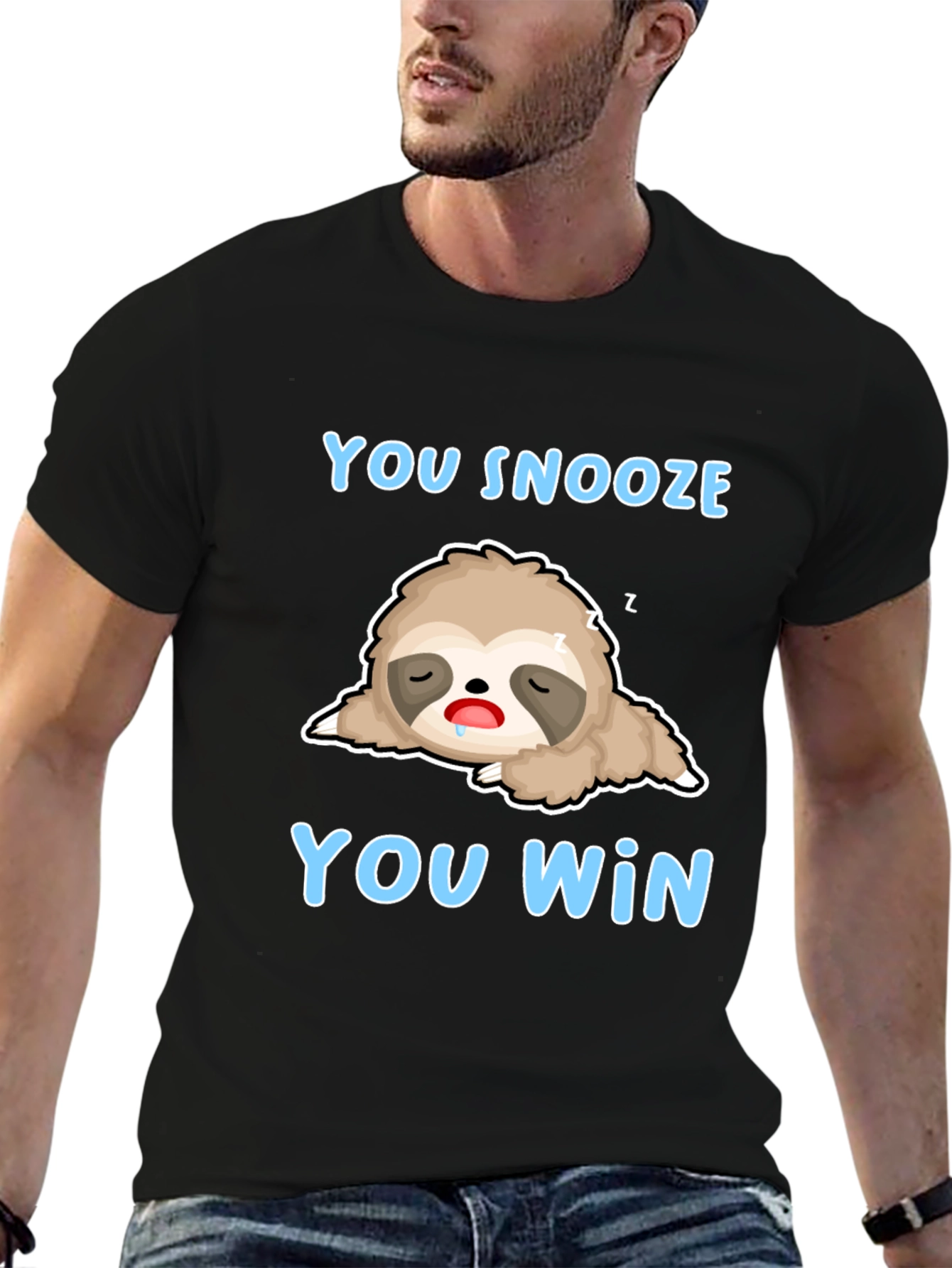 Black You Snooze You Win Sloth T-Shirt view 6