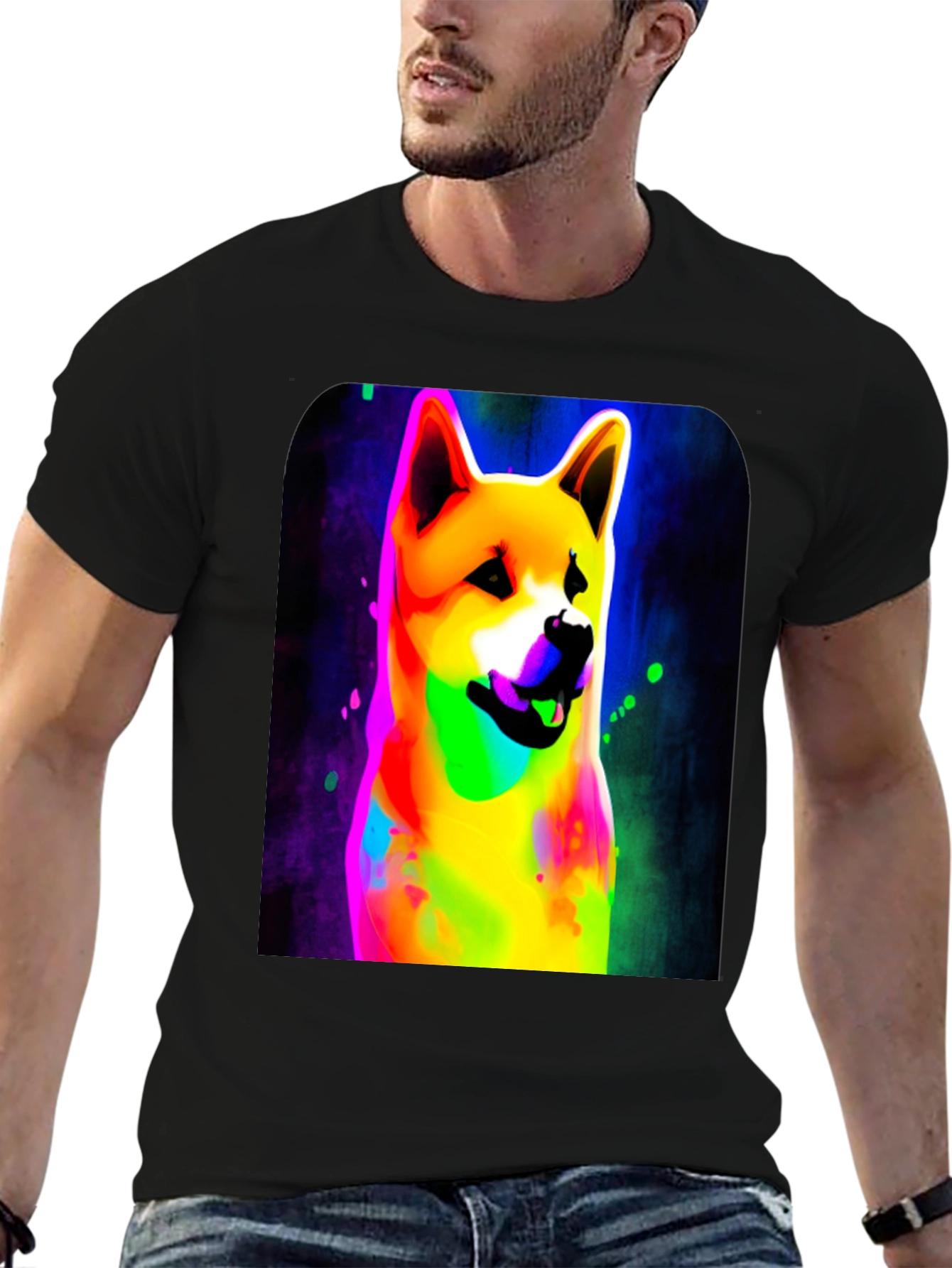 Black Colorful Shiba Inu Dog Graphic Tee - Black Cotton Blend view 6