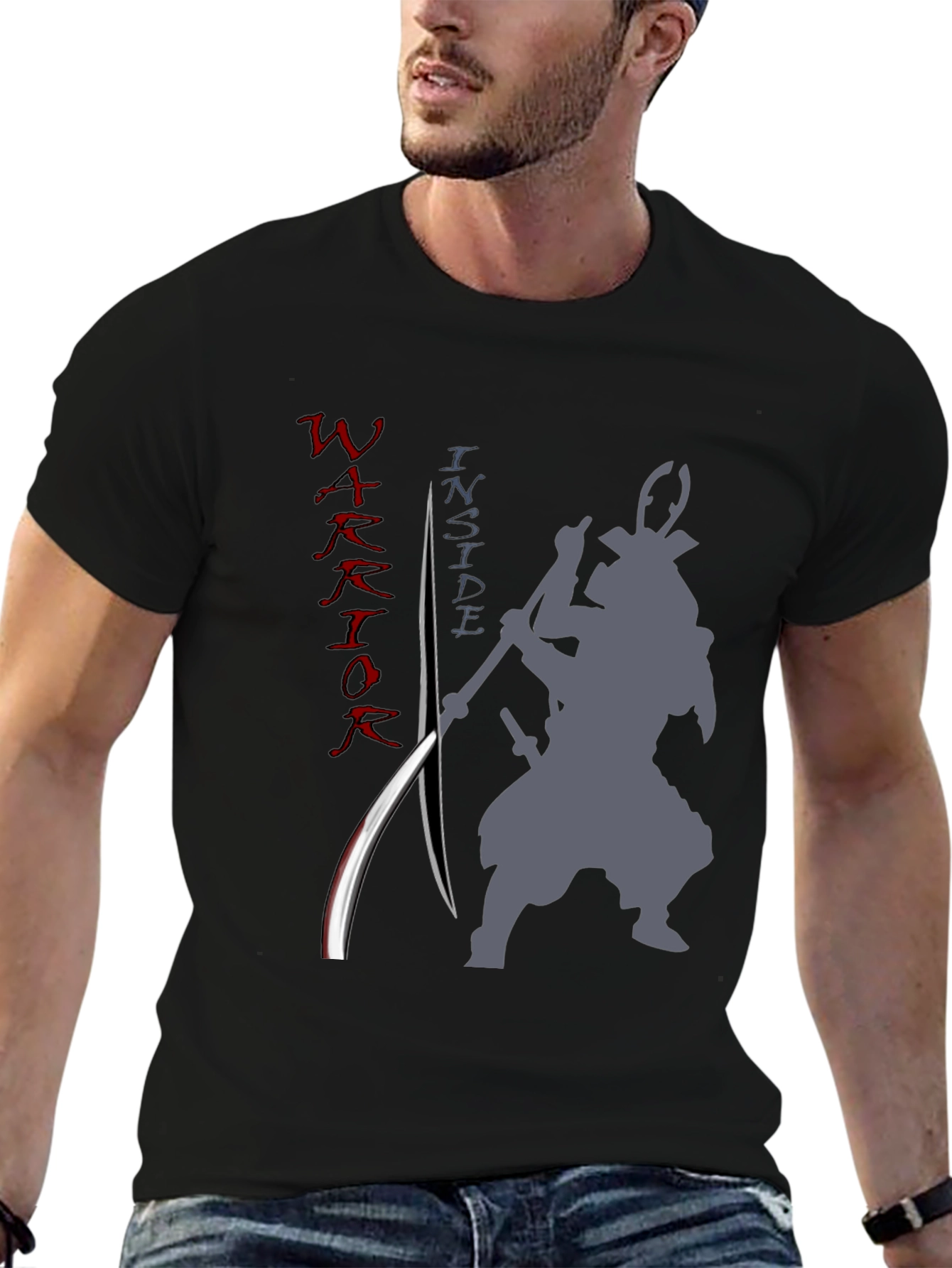 Black Warrior Inside Men's Graphic Tee - Samurai Design view 6