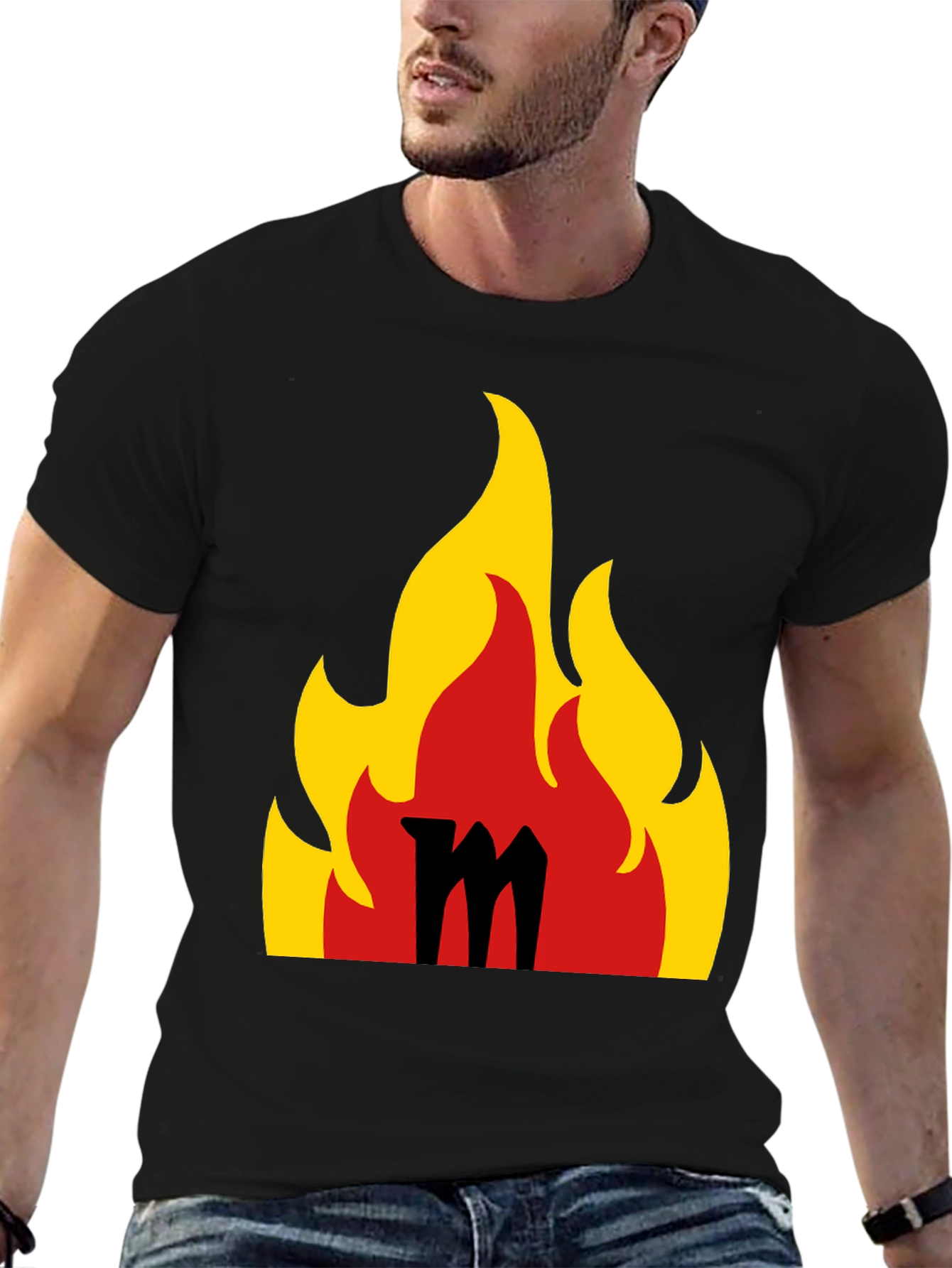 Black Flaming M Graphic Tee - Bold Black T-Shirt view 6