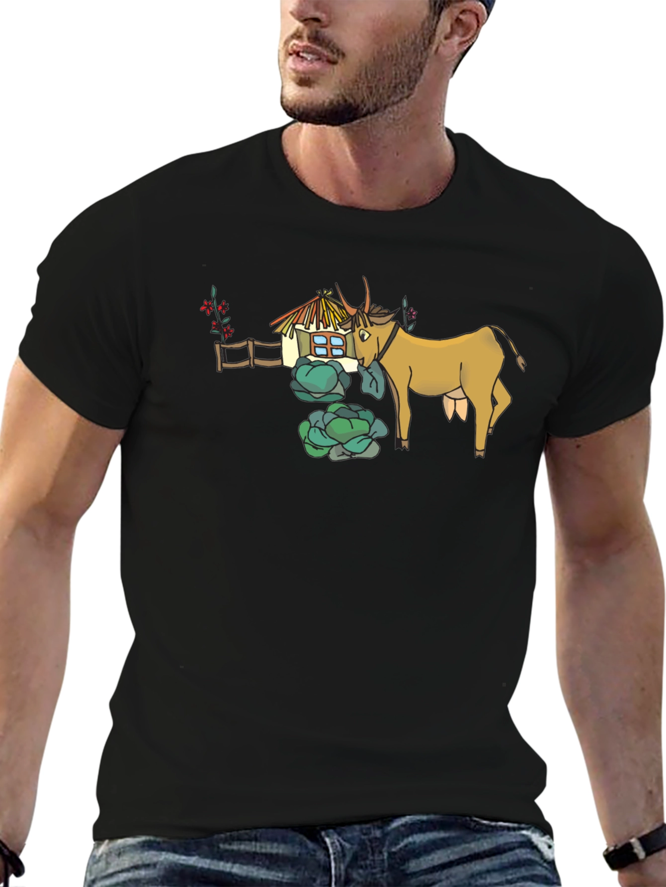 Black Quirky Cow & Farmhouse Graphic Tee - Black view 6