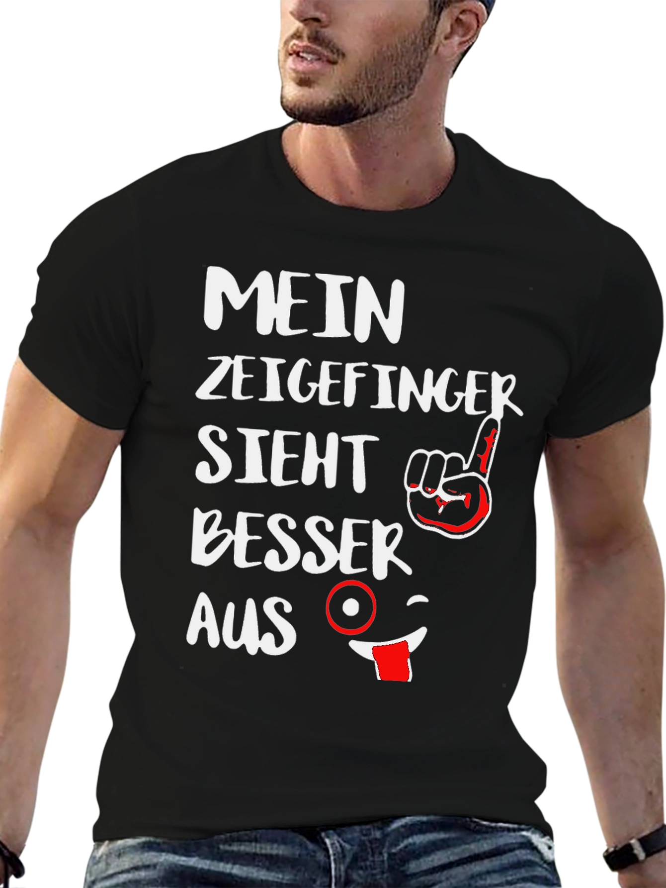 Black Funny German Graphic T-Shirt - Mein Zeigefinger Sieht Besser Aus view 6