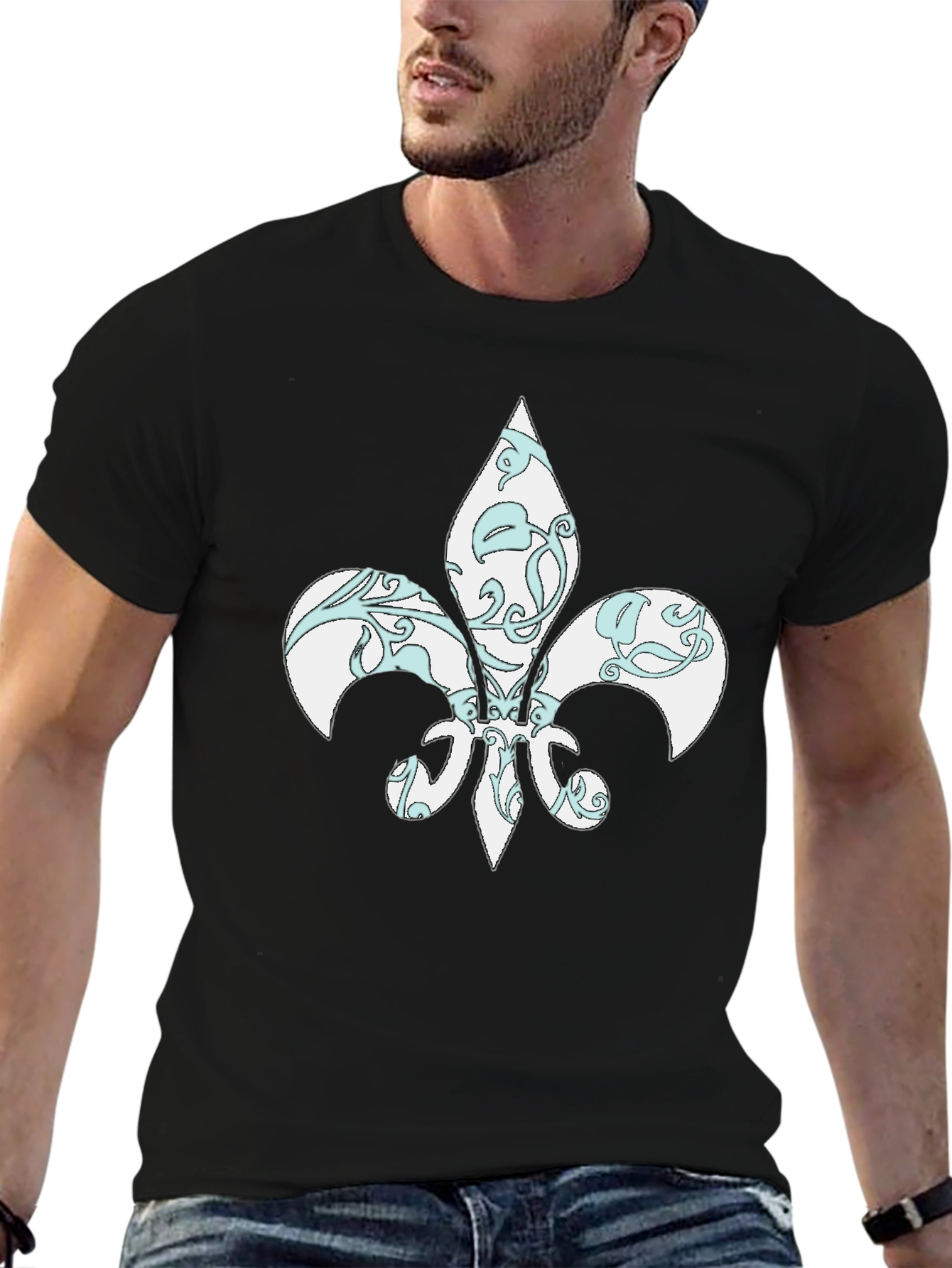 Black Black T-Shirt with Fleur-de-Lis Design view 6