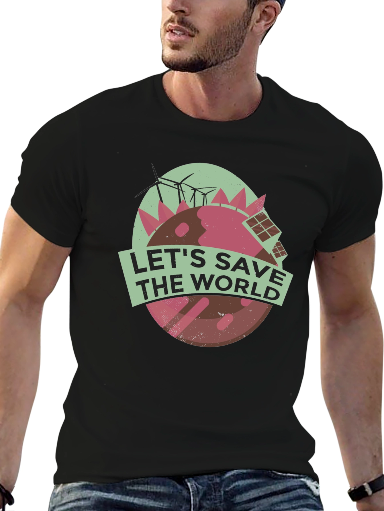 Black Eco-Friendly Earth Tee: Let's Save The World T-Shirt view 6