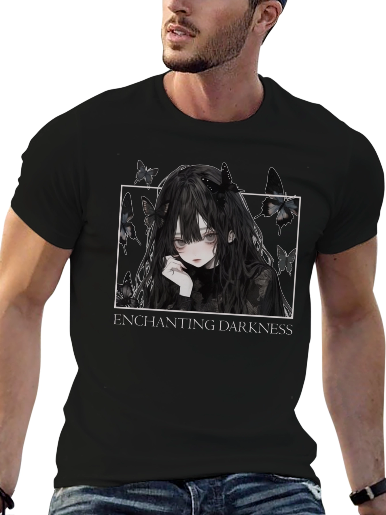 Black Enchanting Darkness Anime Girl Graphic Tee - Black view 6