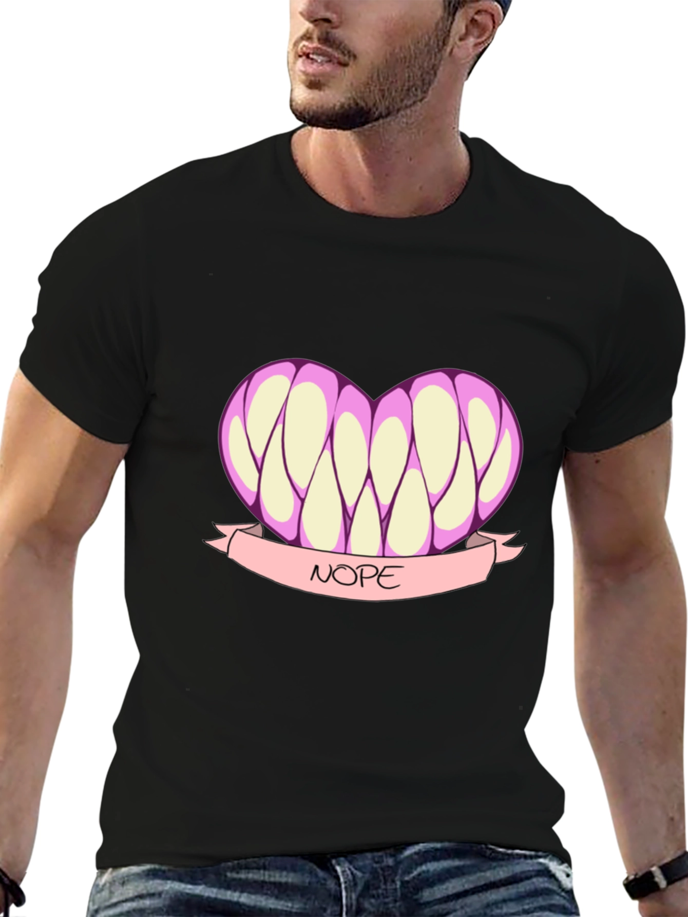 Black Nope Heart T-Shirt - Funny Graphic Tee view 6