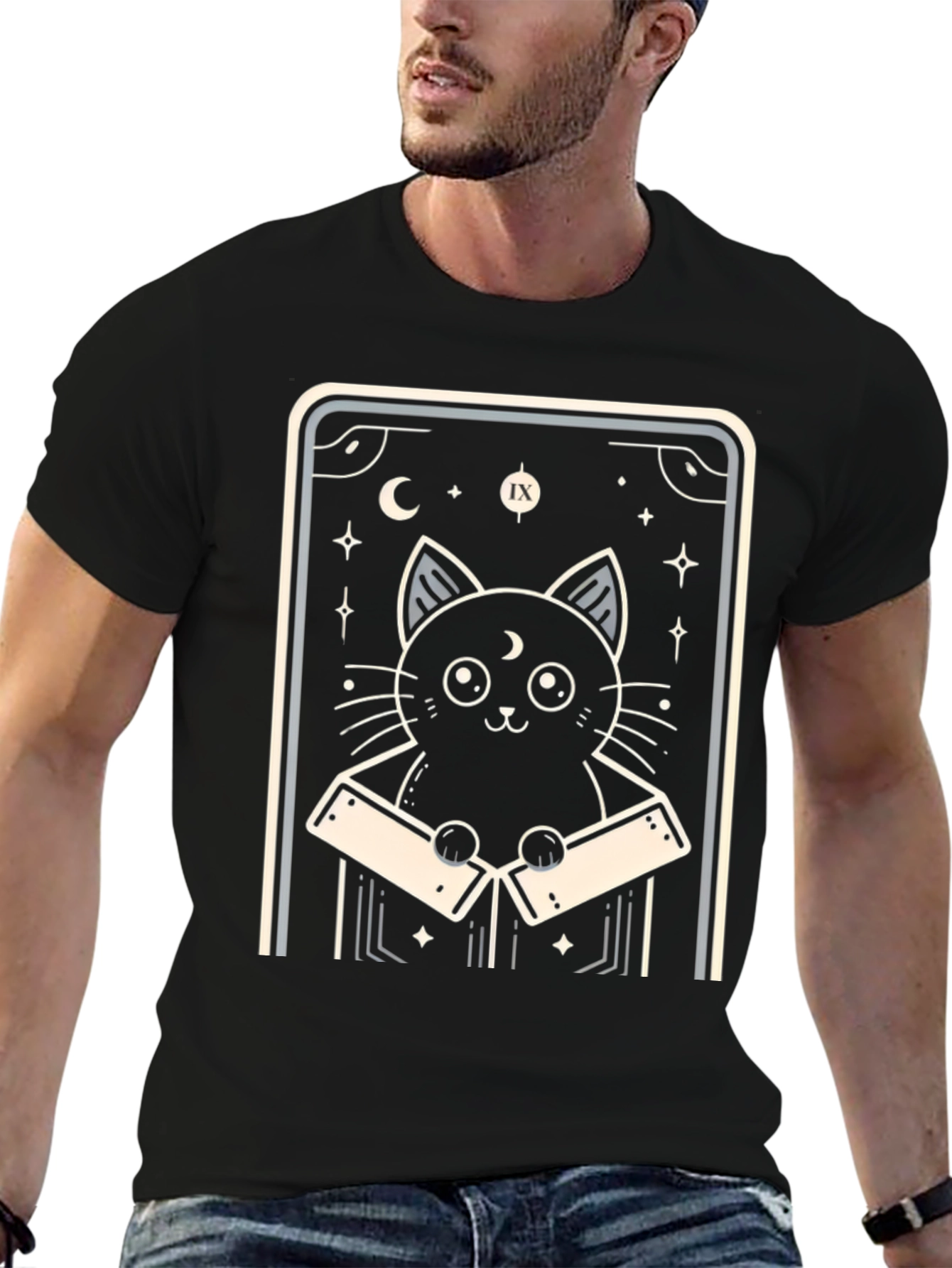 Black Mystic Cat Tarot Card T-Shirt view 6
