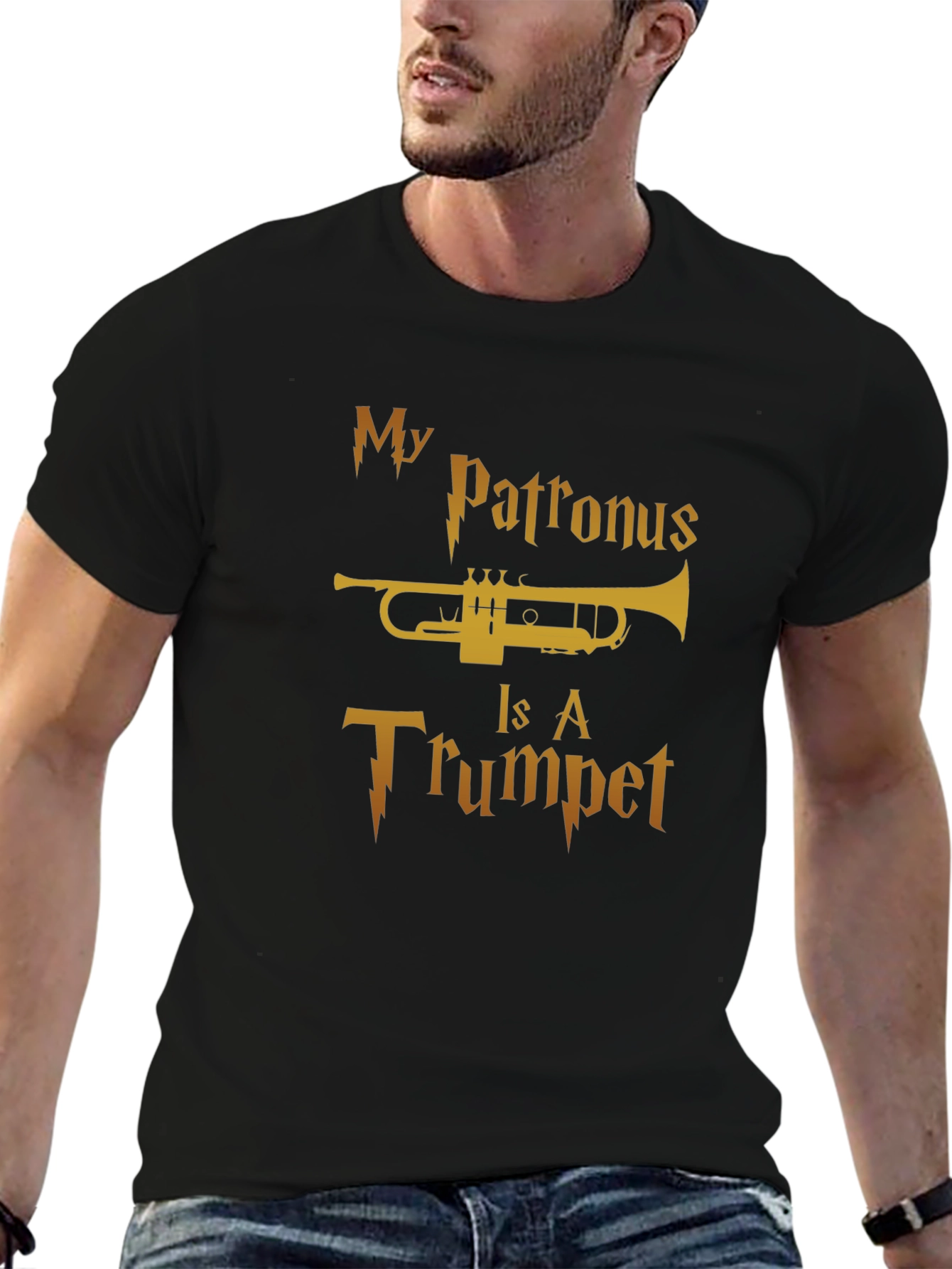 Black My Patronus is a Trumpet T-Shirt view 6