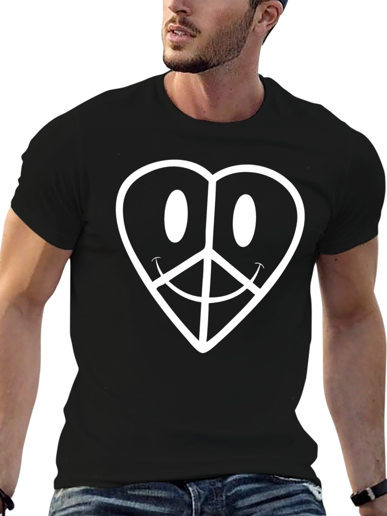Black Peace & Love Heart Smiley Face Black T-Shirt view 6